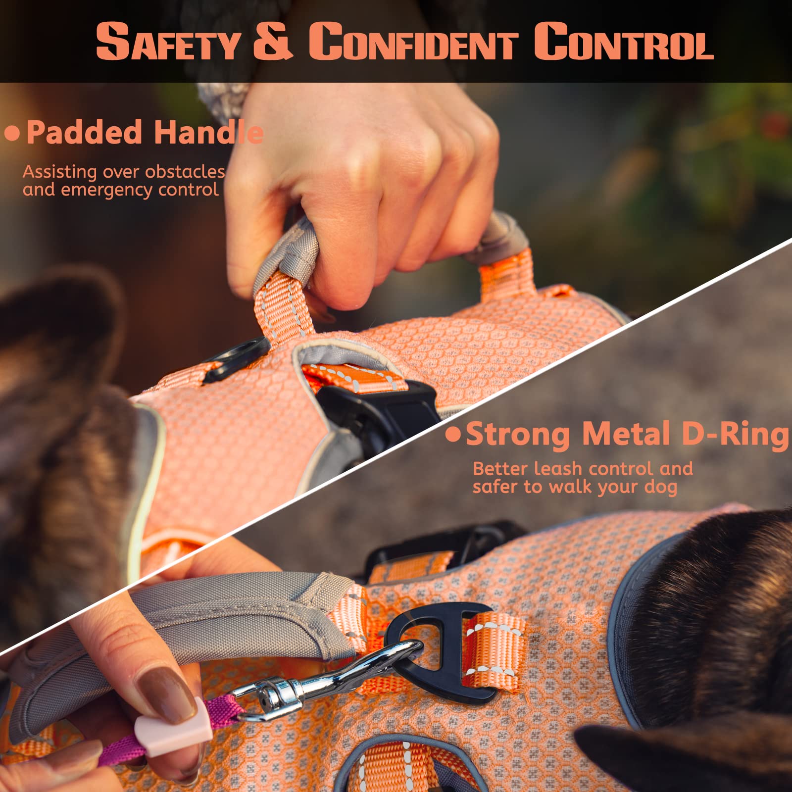 Paworld No Escape Dog Harness, Escape Proof Harness, Fully Reflective Harness With Padded Handle, Breathable,Durable, Adjustable Vest For Medium Dogs Walking, Training, And Running Gear (Orange, Xl)