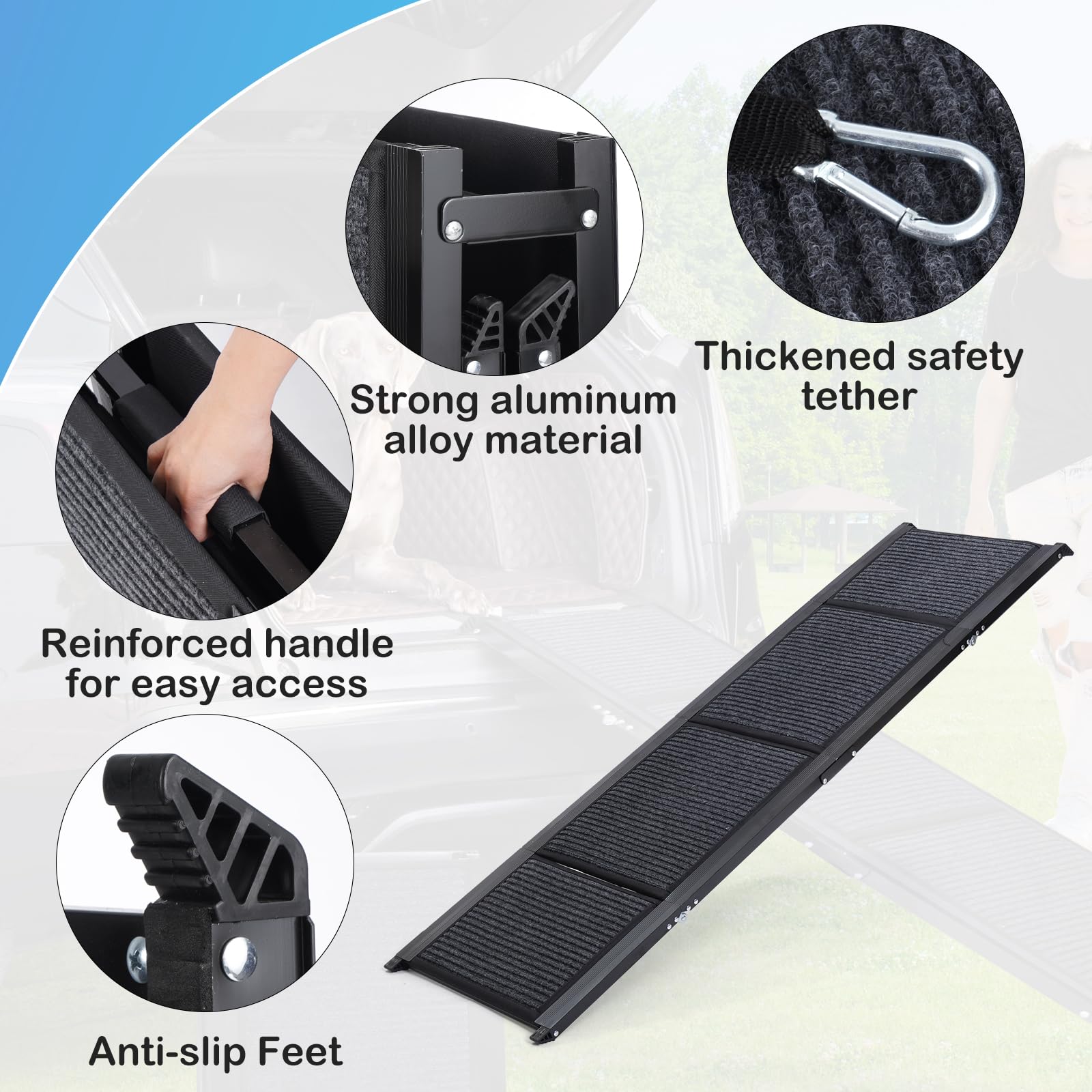 Uross Dog Ramp For Car 63'' Long - Collapsible Pet Ramps For Large Dogs Suv Truck Folding Outdoor Dog Ramp For Porch Steps