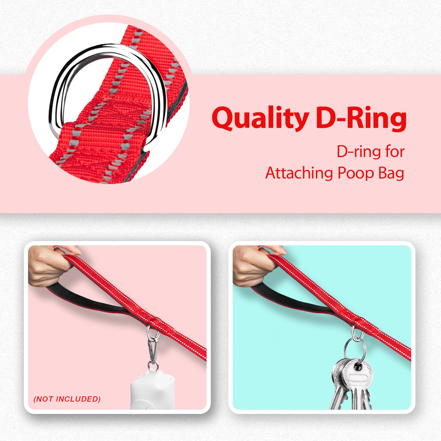 PHOEPET 5 Feet Dog Leash - Dual-Side Reflective - Soft Padded Handle - Fit for Walking, Training or Exploring Hiking, Camping (R