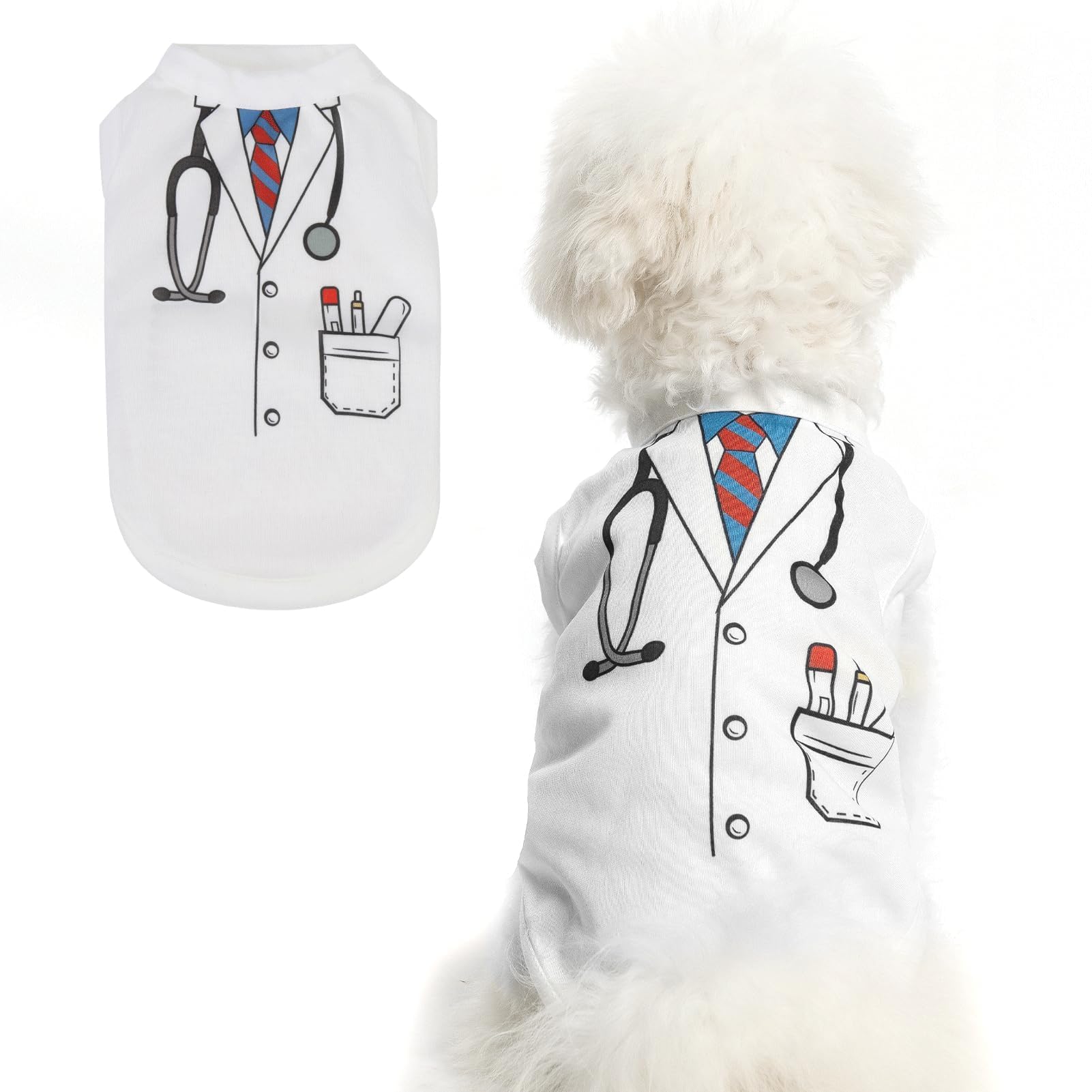 Bingpet Dog Shirt - Doctor Costume Print, Lightweight Dog Tank Top, Soft Breathable Puppy Sweatshirt(Chest Girth 20In)