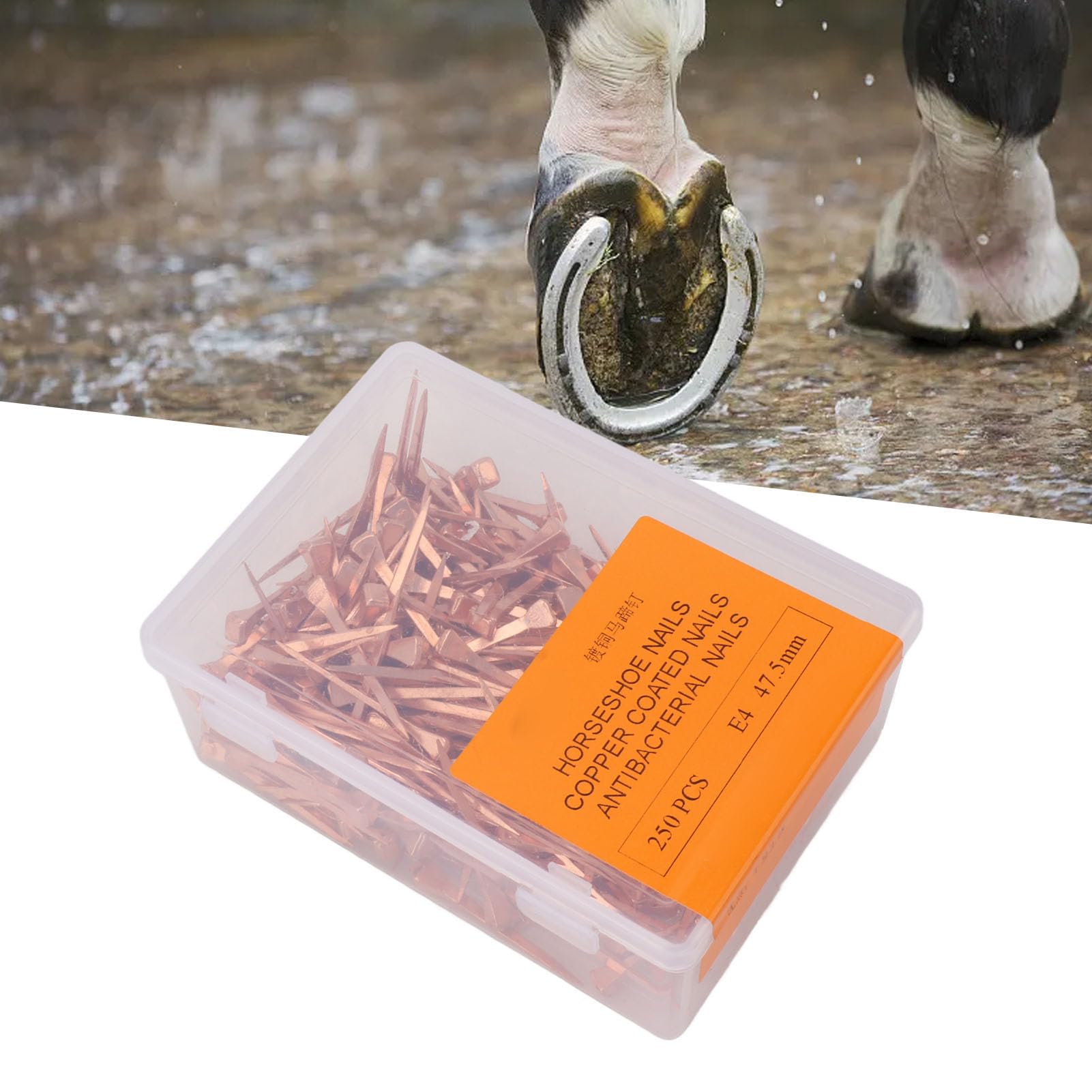Jauarta 250Pcs Horseshoe Nails Copper Plated Rustproof Equestrian Riding Equipment Pet Supplies (47.5Mm E4)