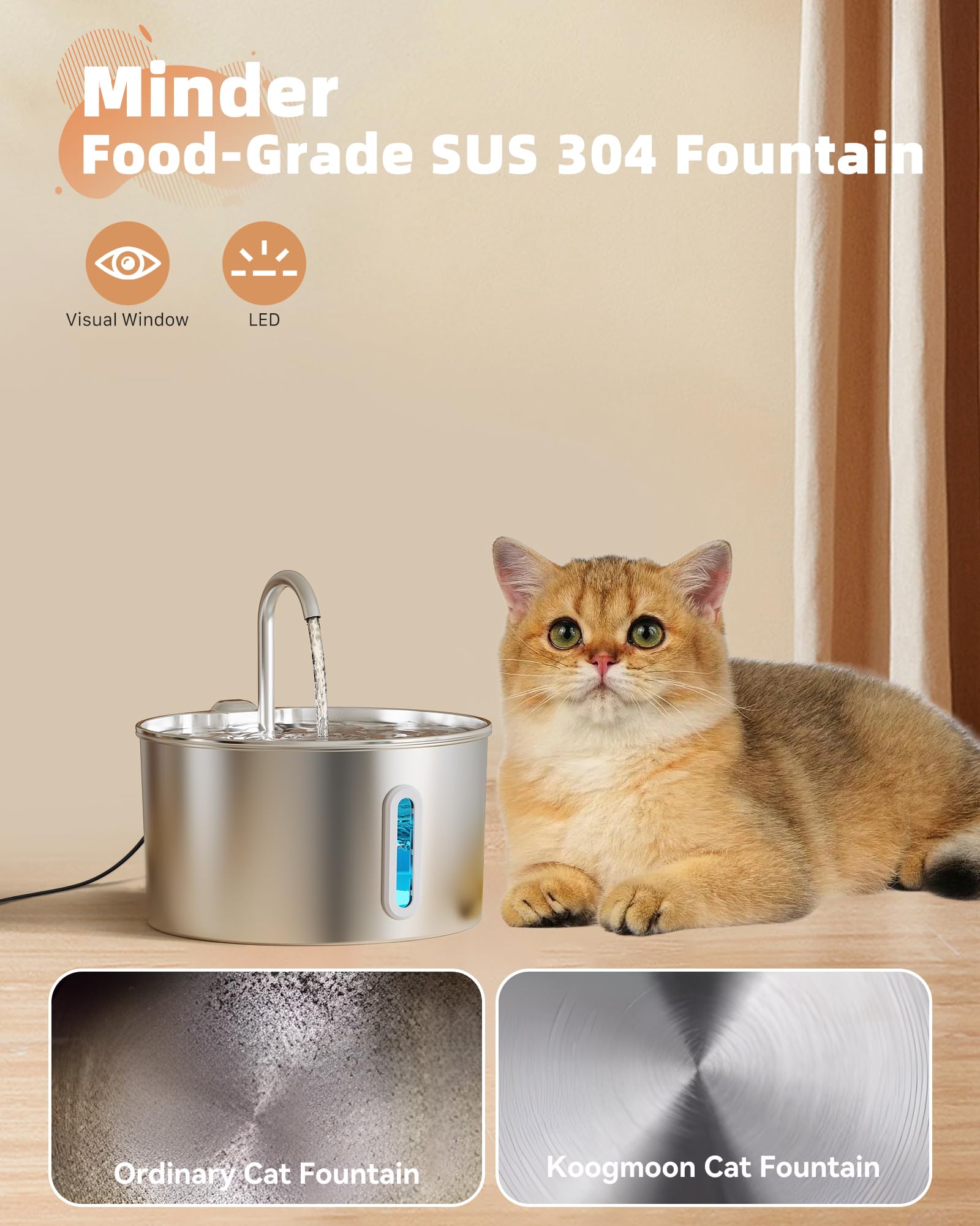 Cat Water Fountain Stainless Steel: Cat Fountain For Drinking - Automatic Pet Water Fountain For Cats Inside - 3.2L Dog Water Di