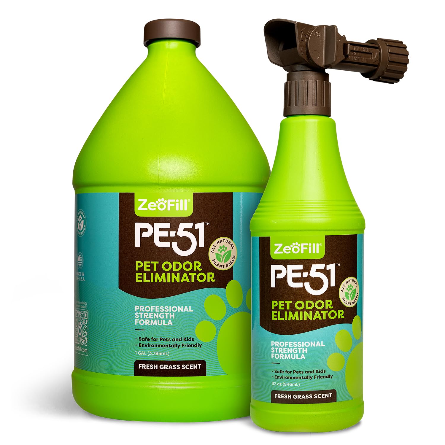 Zeofill Pe-51 Economy Pack - 1 Gallon & 32Oz Garden Hose Spray Bottle - Pet Urine, Pet Odor, & Yard Odor Eliminator - Dogs Urine