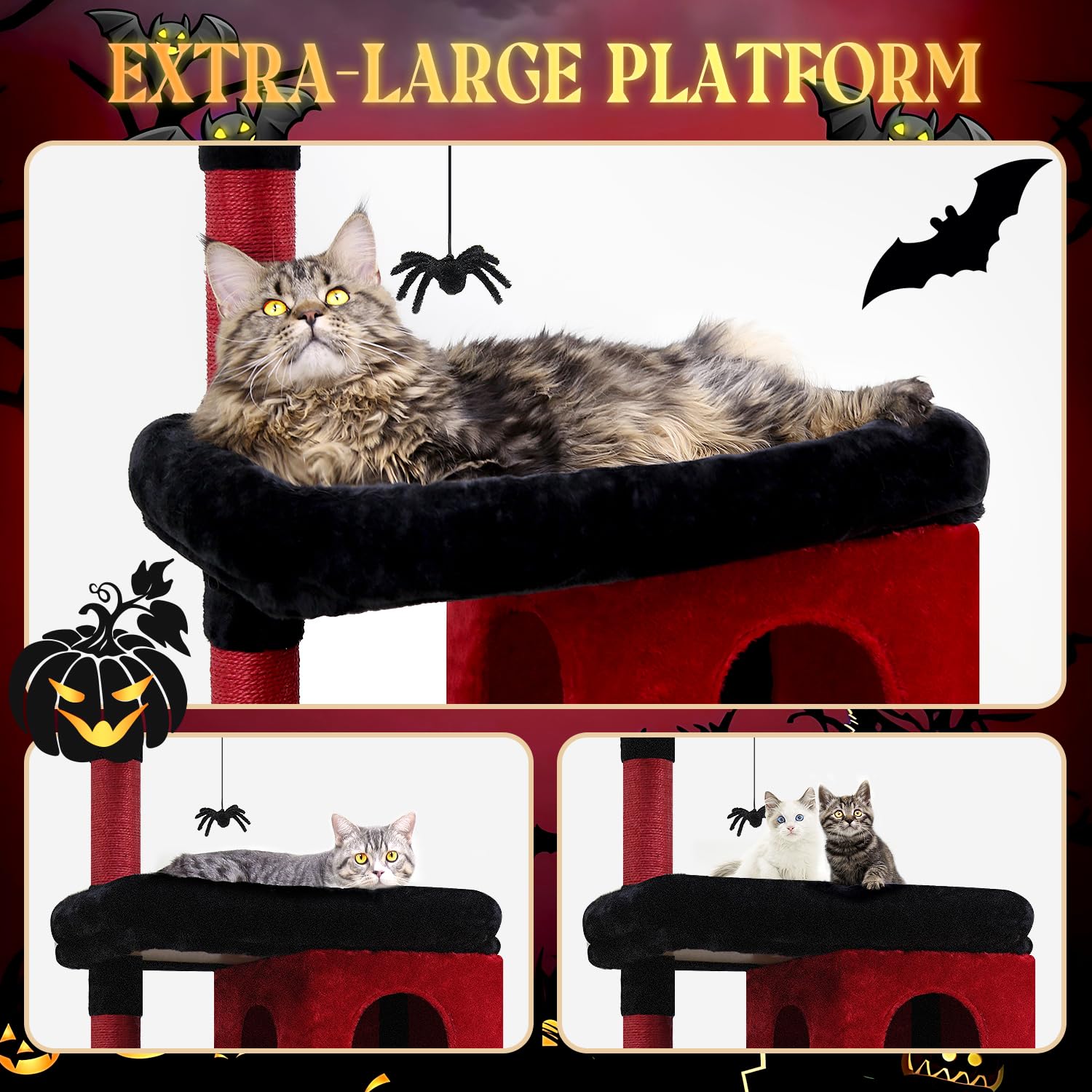 Globlazer S72 Heavy Duty Gothic Cat Tree, 72In Large Cat Tower With Coffin Bed, Sturdy Maine Coon Cat Tree For Large Cats 20 Lbs