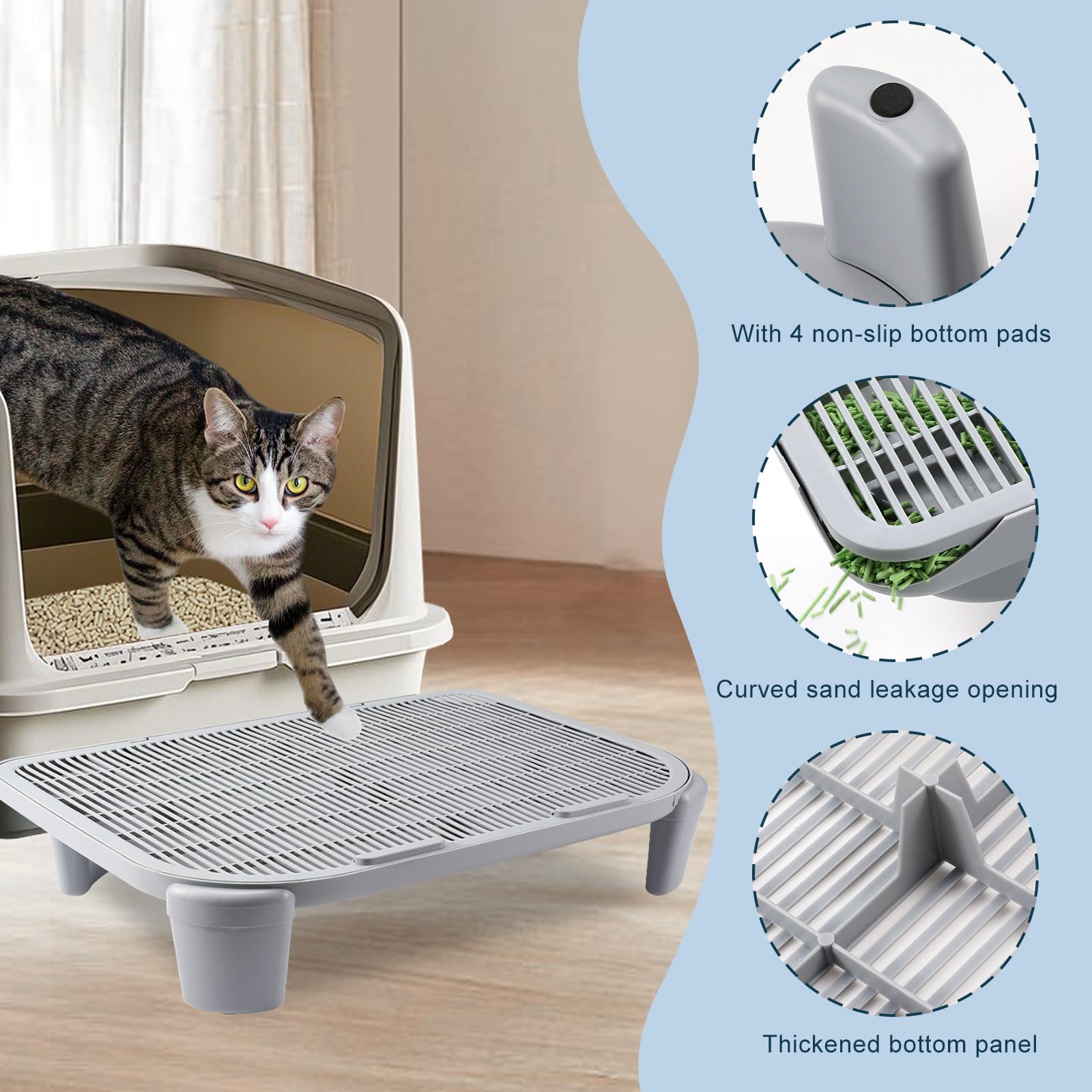 Wesketch Adjustable Cat Litter Ramp For Elevated Cat Litter Box, Double Layered Litter Trapper With Filter Function, Easy Clean,
