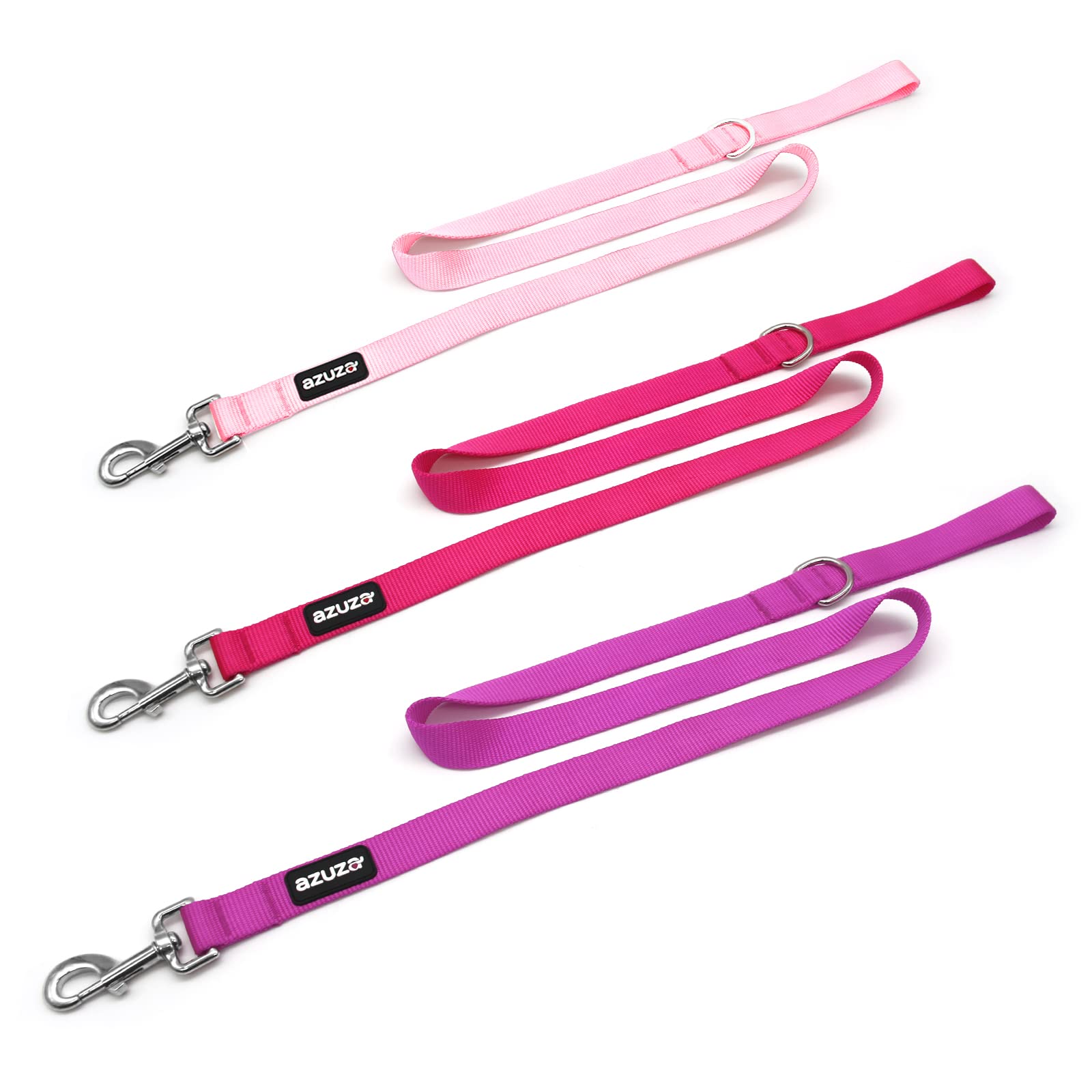 Azuza 3 Pack Nylon Dog Leashes,Strong & Durable Basic Style Leash With Easy To Use Collar Hook,Available In Multiple Lengths For Small Dogs, Hot Pink/Pink/Purple