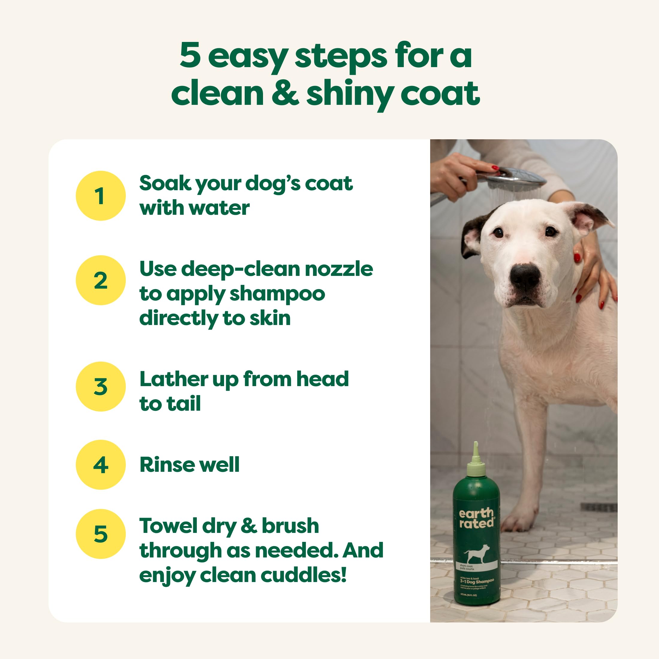 Earth Rated 3-In-1 Dog Shampoo, Conditioner And Deodorizer, For Short-Haired Dogs And Puppies To Moisturize And Tackle Shedding, Refreshing White Tea And Basil Scent, 16 Oz