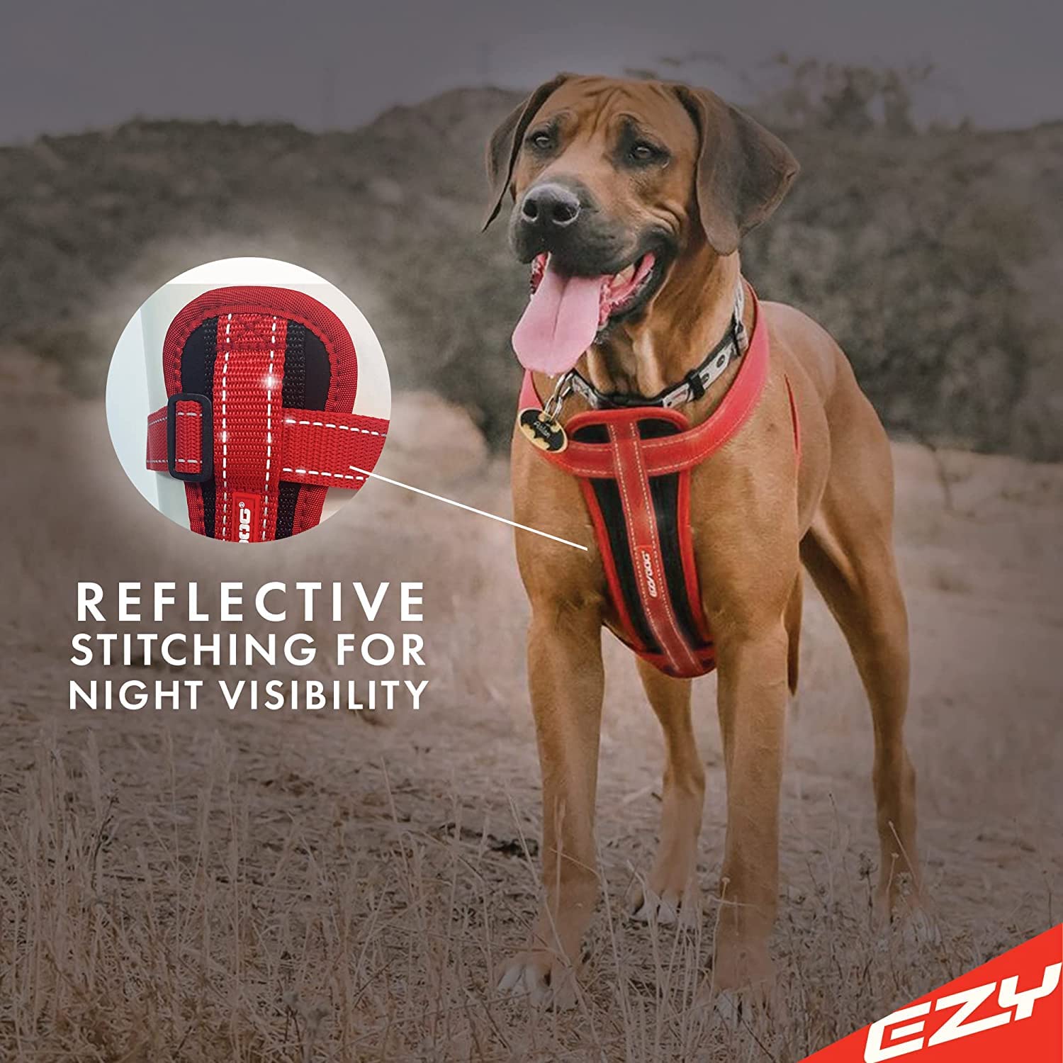 Ezydog Premium Chest Plate Custom Fit Reflective No-Pull Padded Comfort Dog Harness - Perfect For Training, Walking, And Control - Includes Car Restraint Attachment (X-Large, Black)