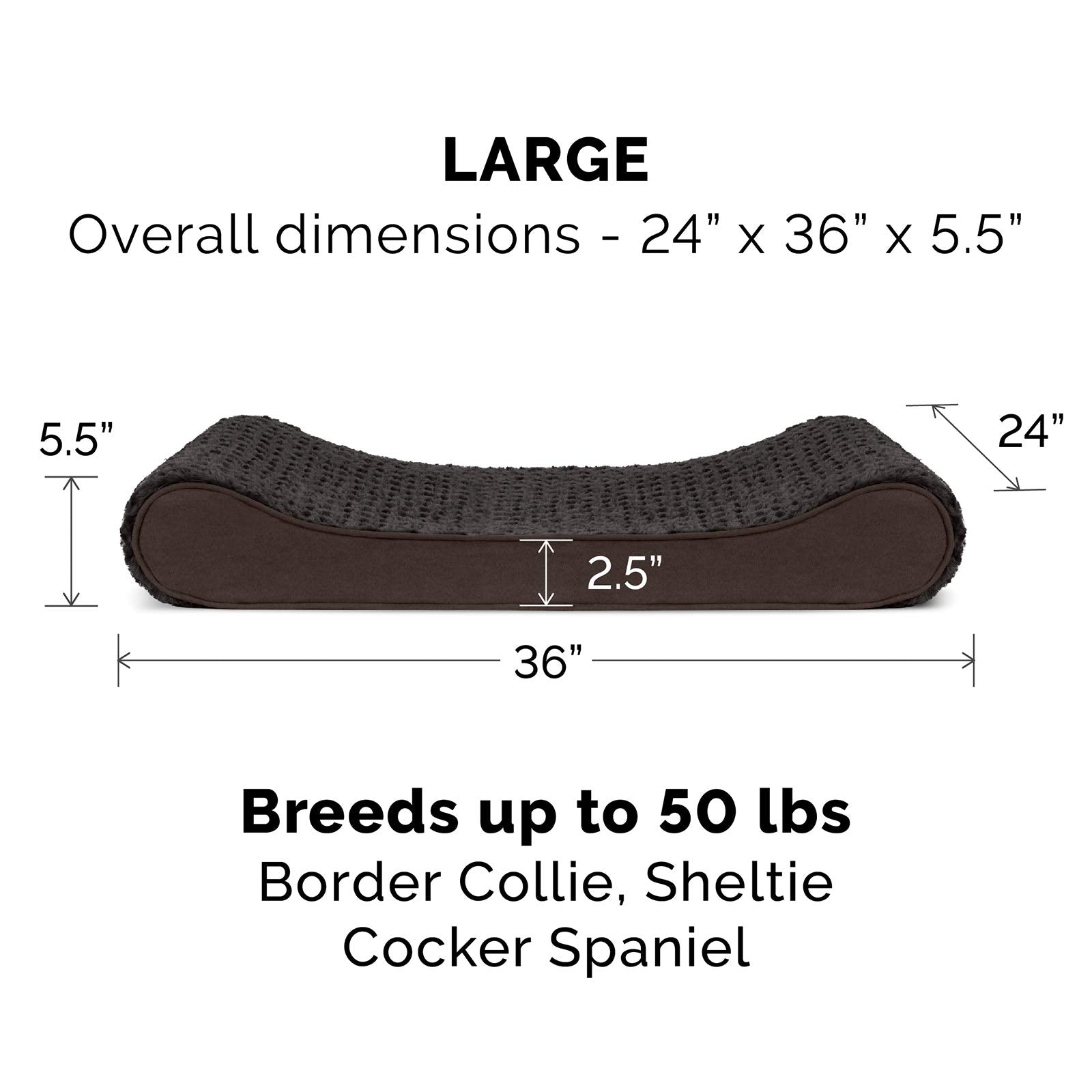 Furhaven Replacement Dog Bed Cover Ultra Plush Faux Fur & Suede Contour Luxe Lounger, Machine Washable - Chocolate, Large