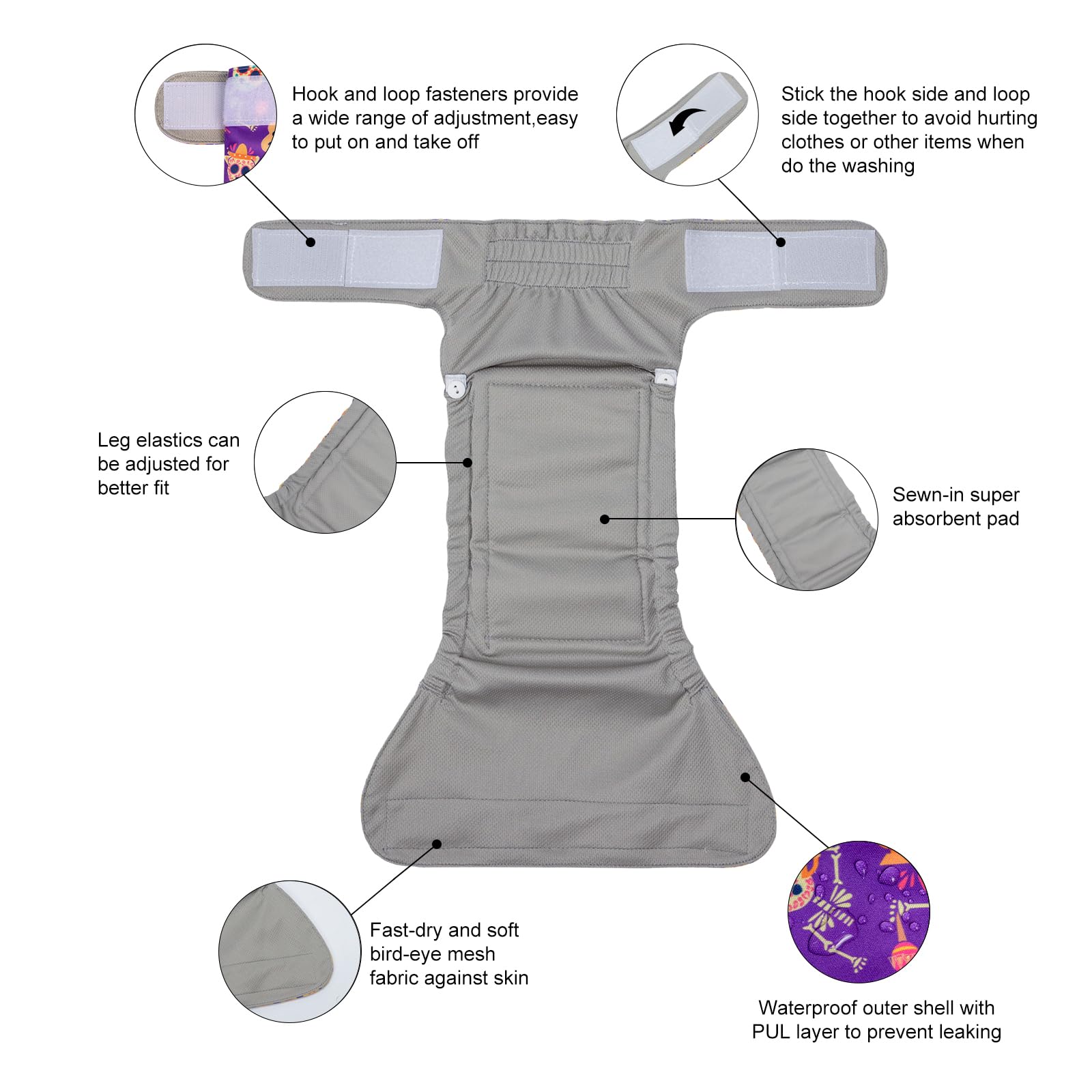 Cutebone Washable Halloween Dog Diapers Female No Tail Hole 3 Pack Reusable Doggie Period Training Pants For Docked-Tail Frenchie French Bulldog Boston Terrier Without Tail Wwd09M