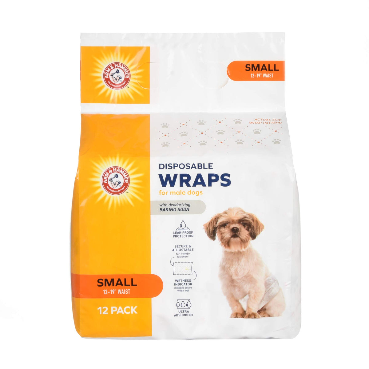 Arm & Hammer For Pets Male Dog Wraps, Size Small, 12 Count  Ultra-Absorbent, Adjustable Male Dog Diapers With Leak-Proof Protect