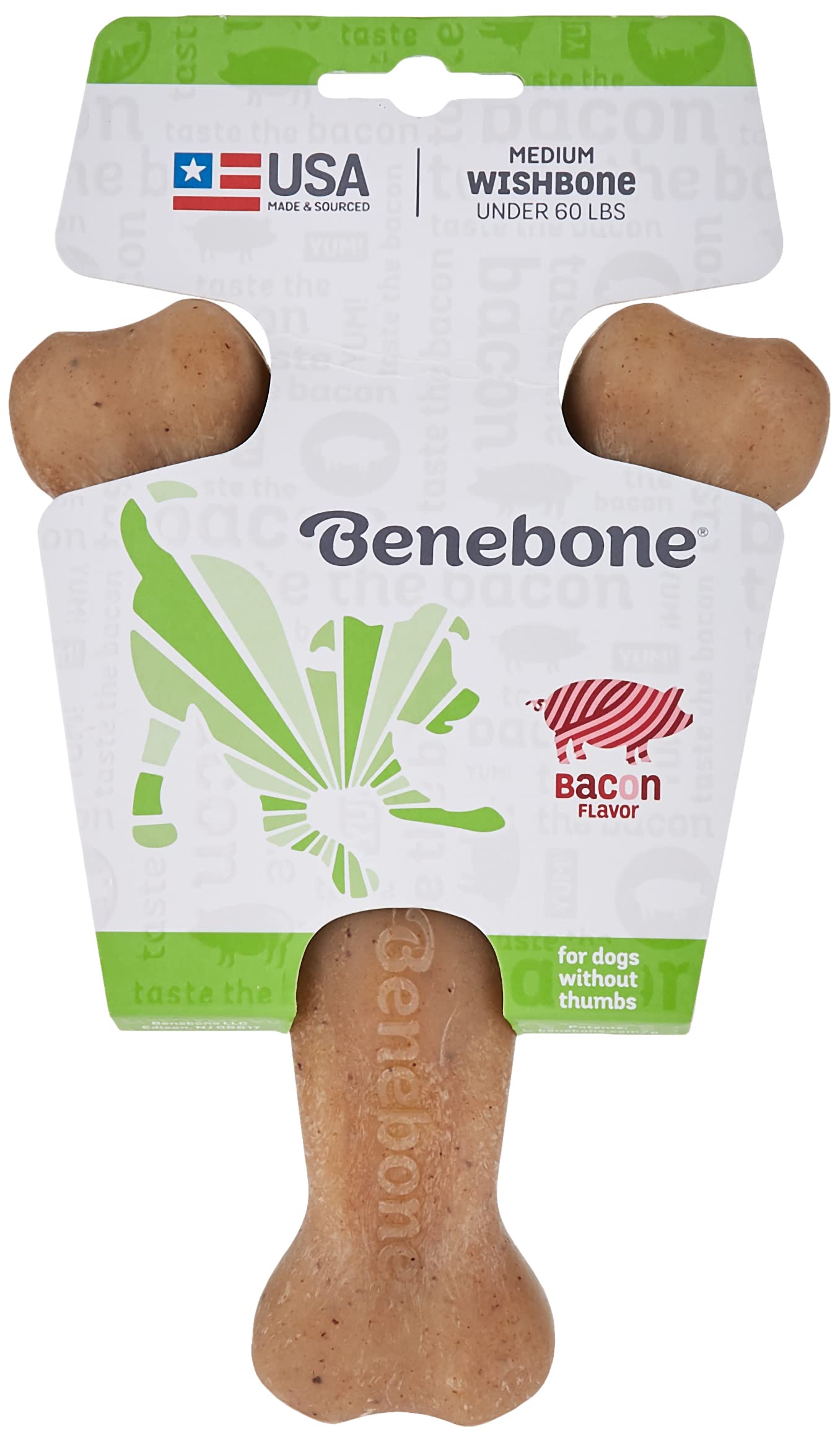 Benebone Wishbone Durable Dog Chew Toy For Aggressive Chewers, Real Bacon, Made In Usa, Medium