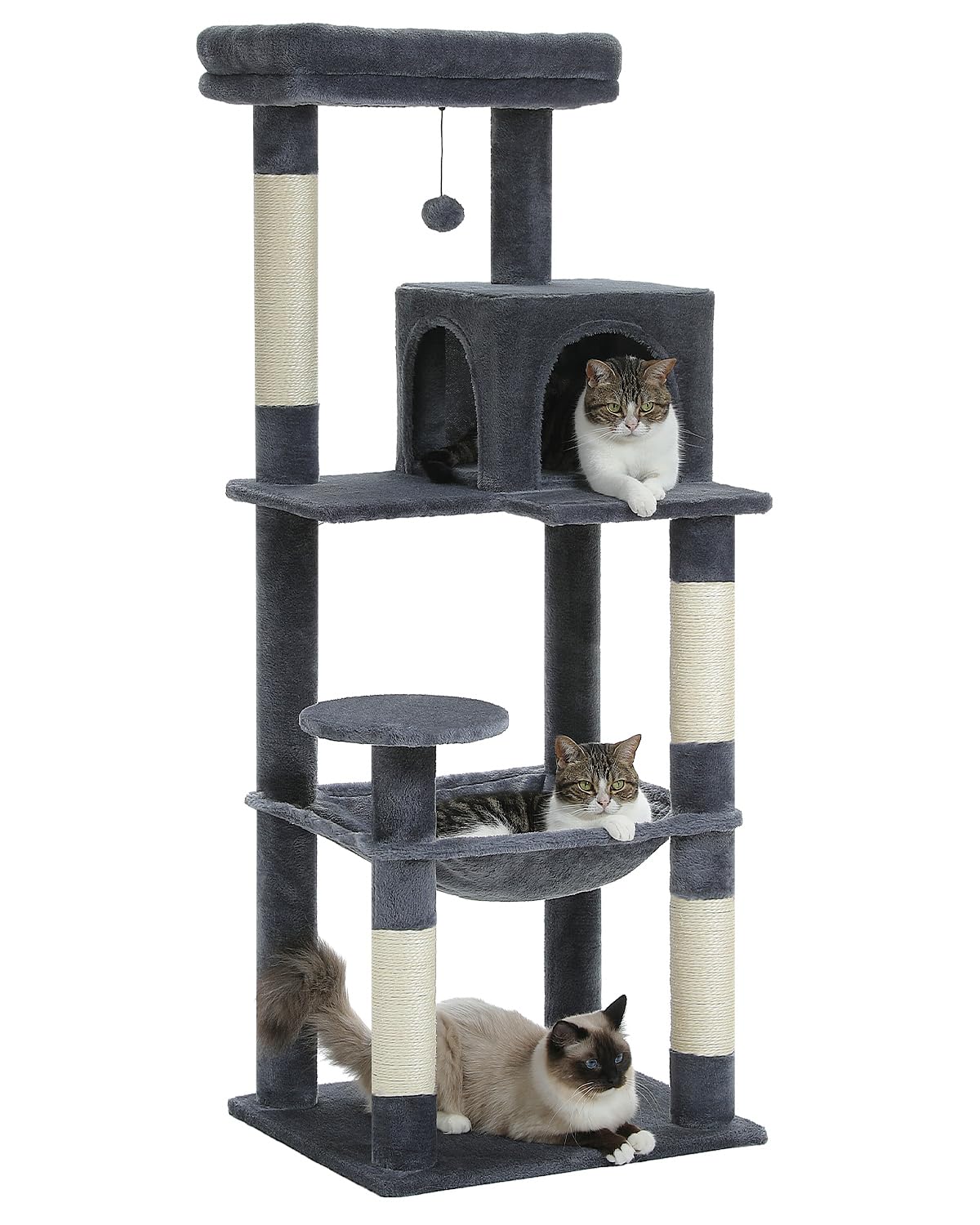 Pequlti Cat Tree For Large Cats With Metal Frame Big Hammock, Cat Tower For Indoor Cats With 2 Door Condo House, [56.3=143Cm] 