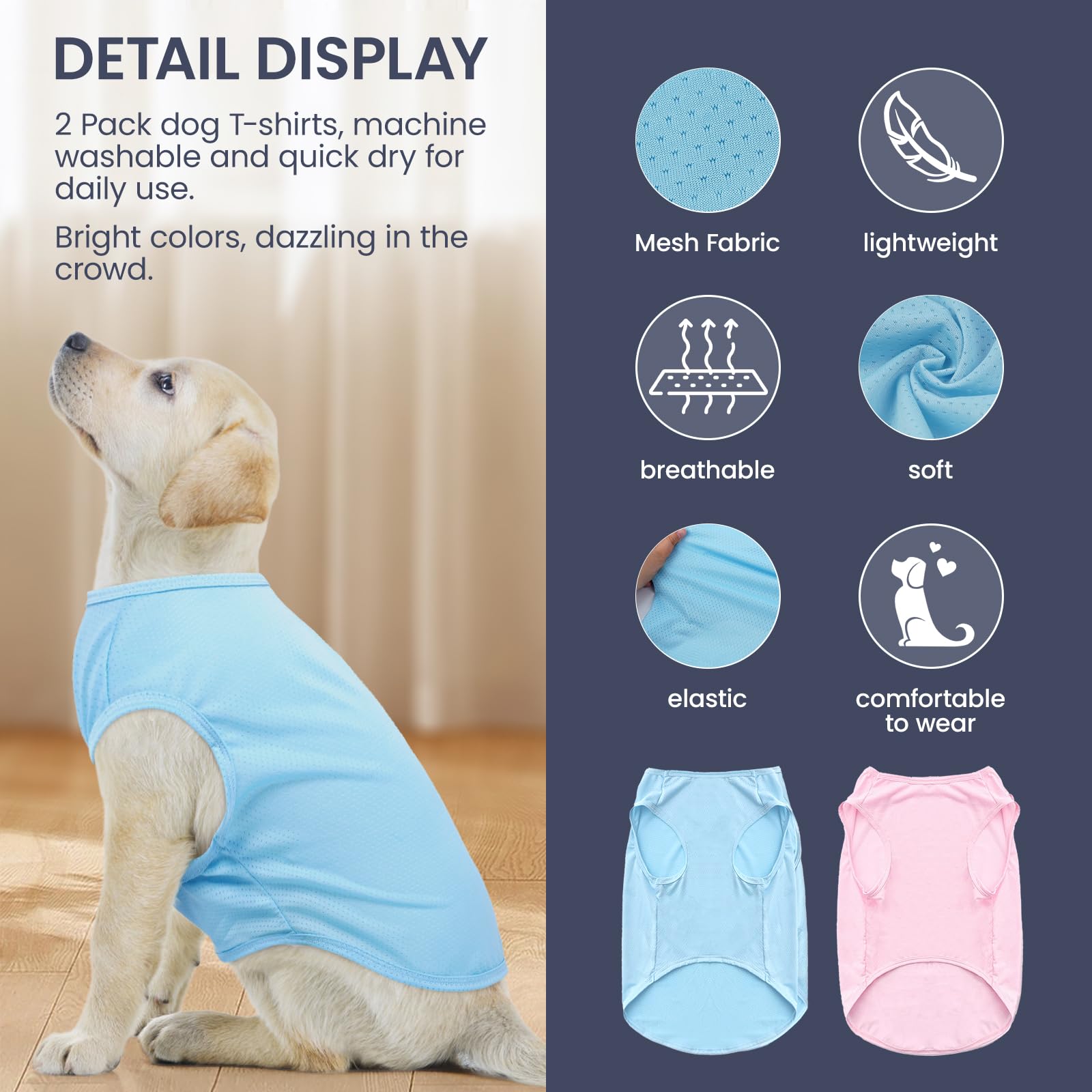 Nanaki 2 Pack Breathable Dog Shirts For Large Dogs-Stretchy T-Shirts, Tank Top Soft Mesh Lightweight Quick Dry Sweatshirt, Pullo