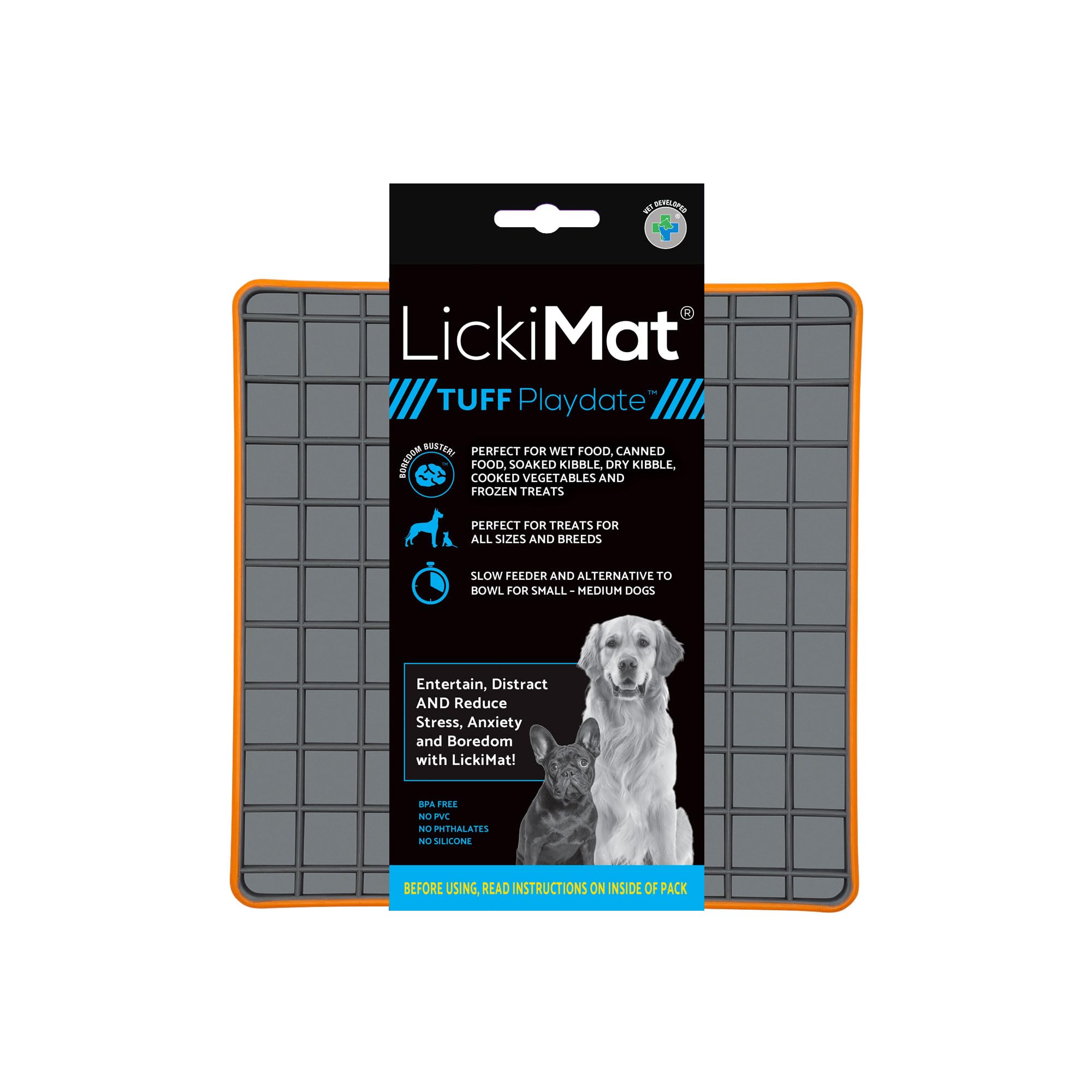 LickiMat Tuff, Heavy-Duty Playdate, Dog Slow Feeder Lick Mat, Boredom Anxiety Reducer; Perfect for Food, Treats, Yogurt, or Pean