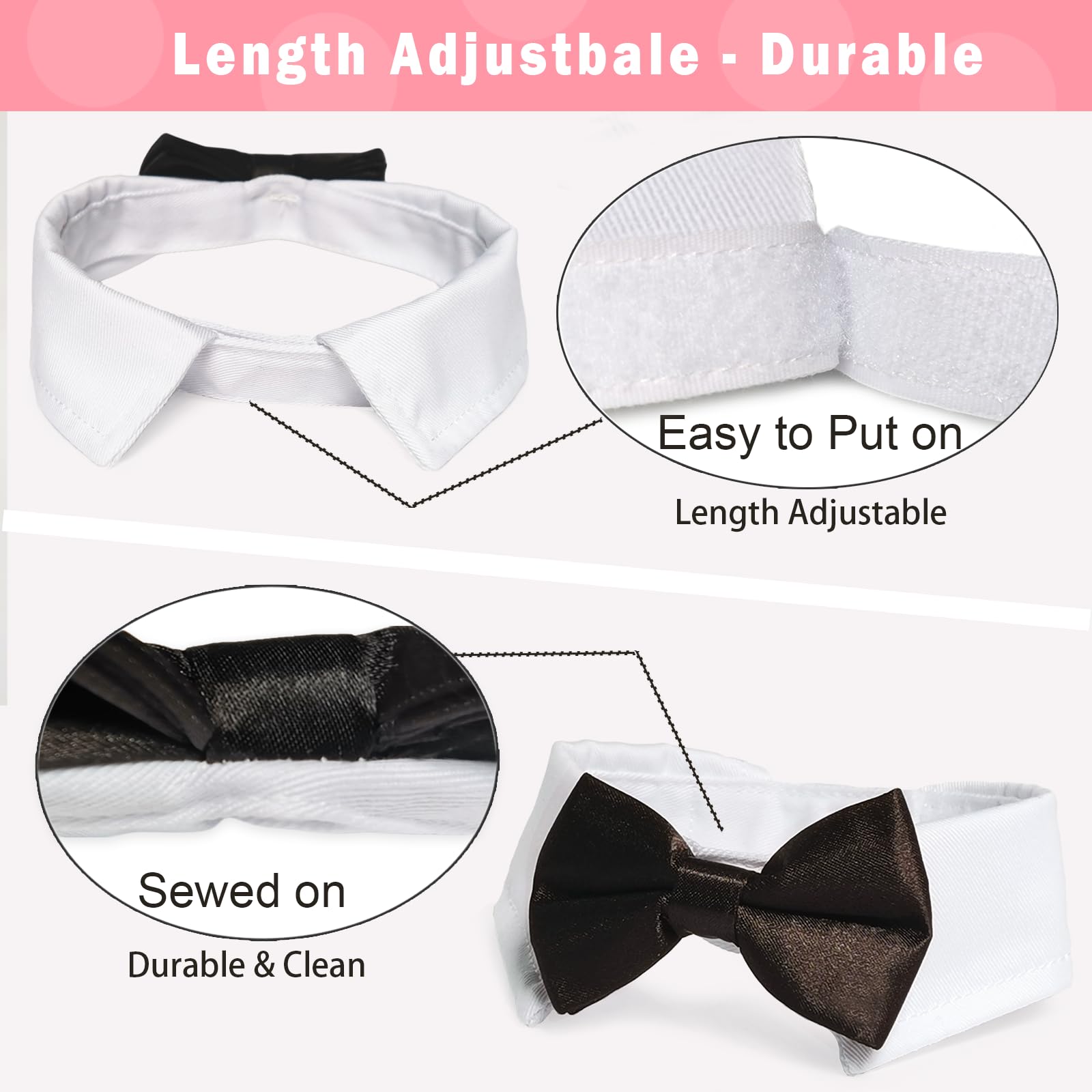 Cat Tuxedo, Koolmox Adjustable Suit White Collar With Formal Bows And Ties For Pet, Black Tiefor Small Medium Boy Cats Dogs Tuxedo Tux Outfits, Wedding Birthday Valentines Day Costumes, 2 Pack Black
