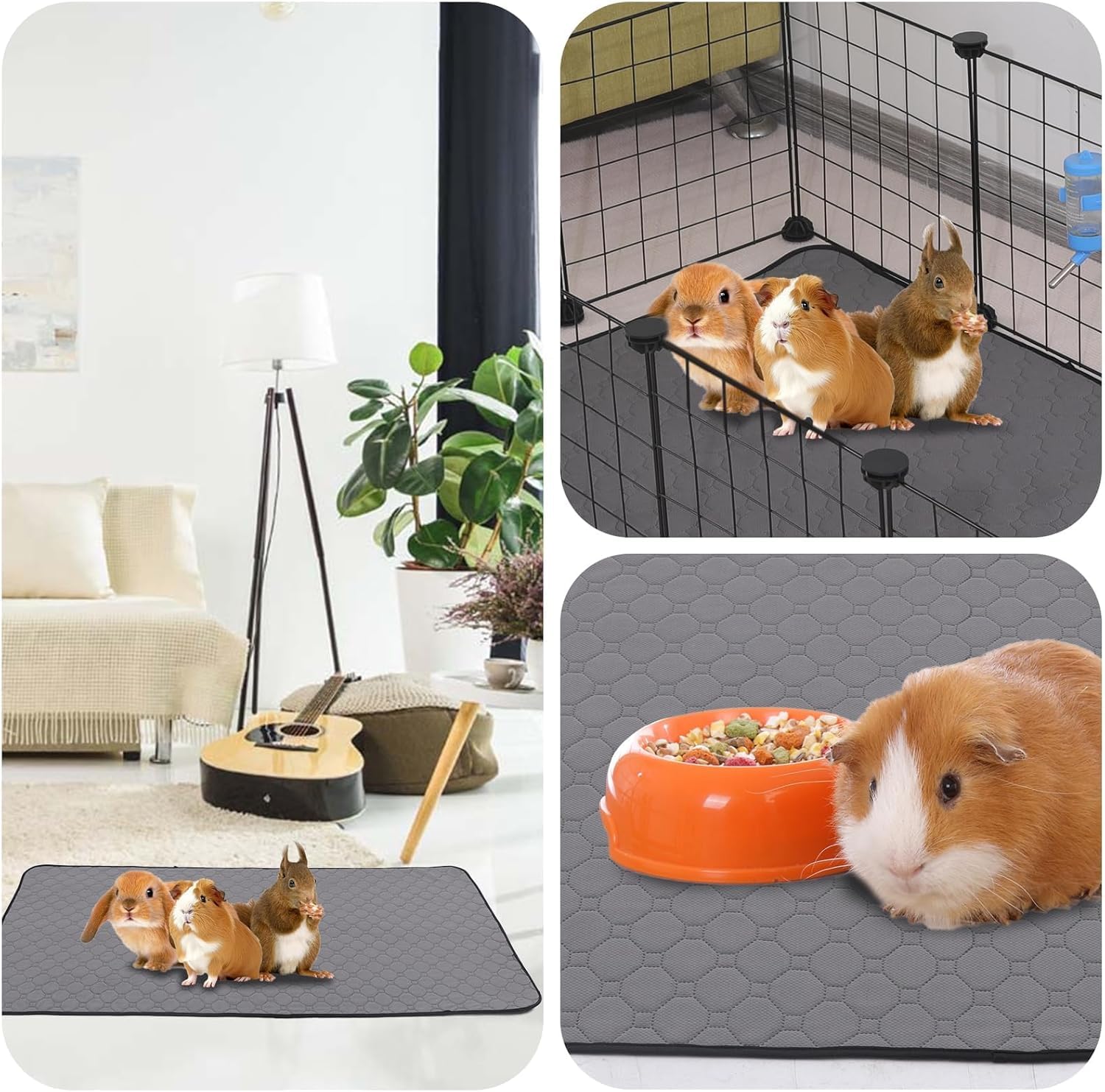 Lwymx Guinea Pig Cage Liners, 16''X24'' Washable Guinea Pig Pee Pads, Non Slip Reusable Super Absorbent Guinea Pig Training Mat Bedding Fleece For Small Animals Hamster Rabbit Chinchilla Rat, 2Pack