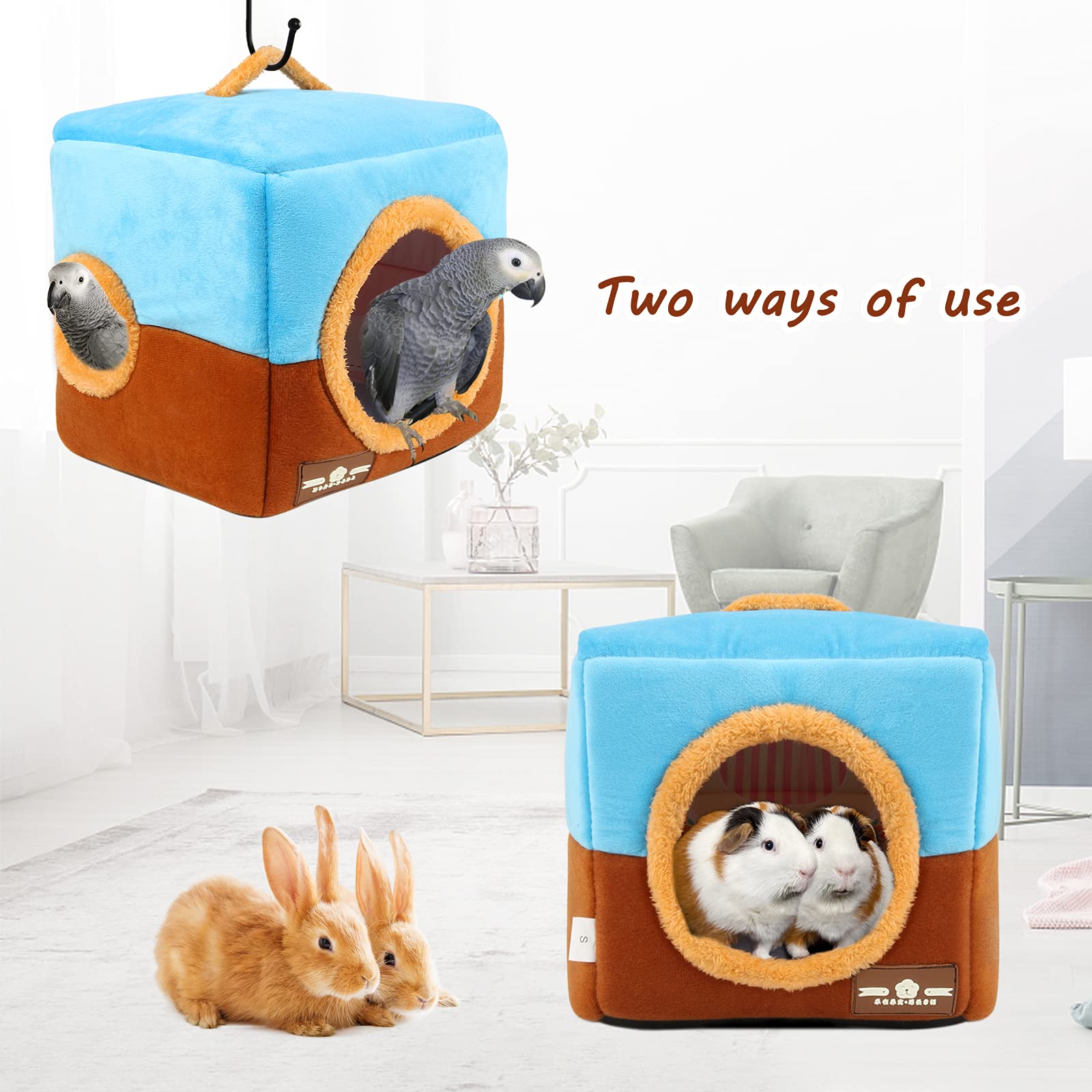 Gindoor Large Size Parrot Nest House - Winter Warm Bird Snuggle Hut Hanging Birds House Cage Hideaway Cave Bed For Large Birds A