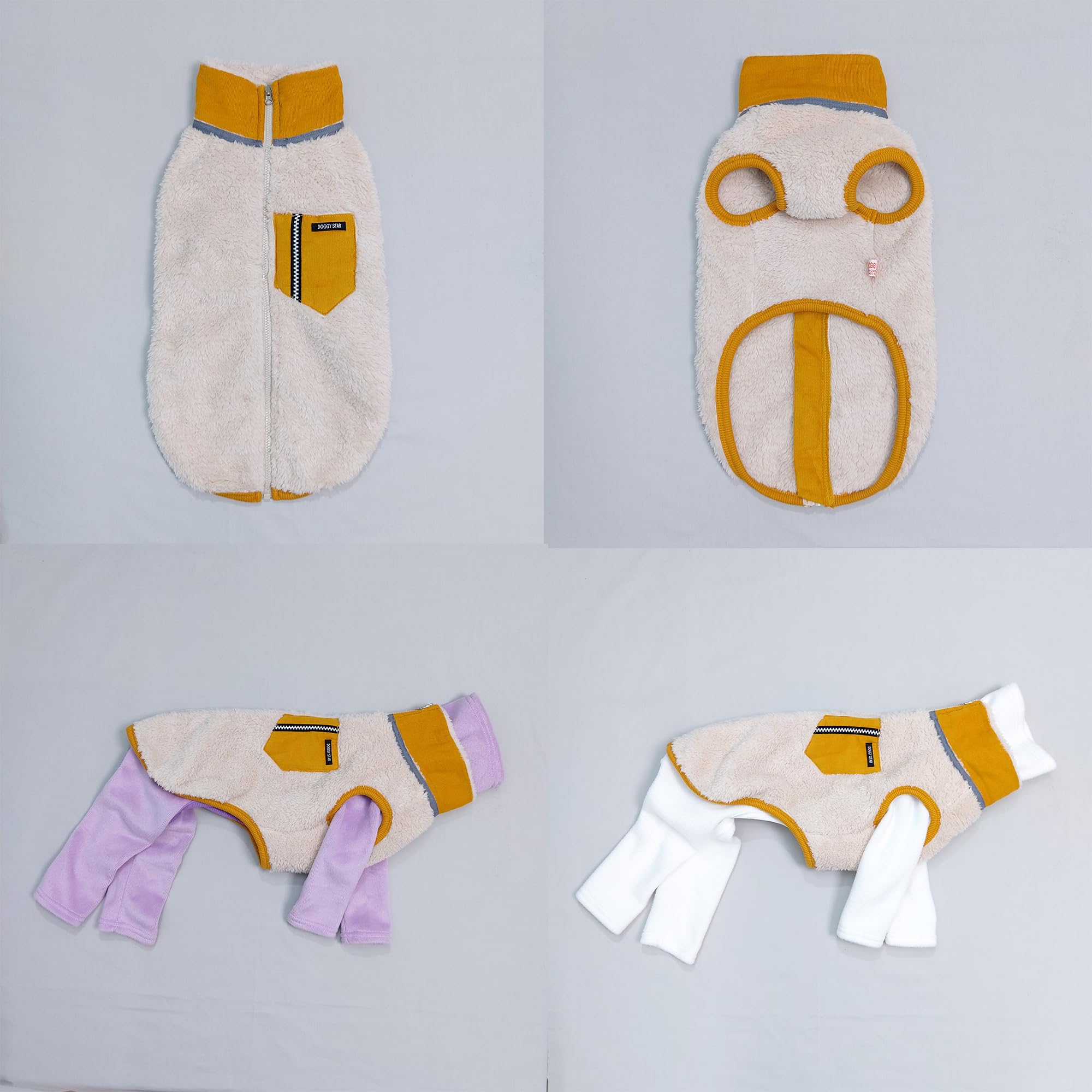 D Doggy Star Italian Greyhound Warm Fleece Zip-Up Sweater Jacket Outfit Clothes Whippet For Dog Coat (2Xl,Zipup Mustard)