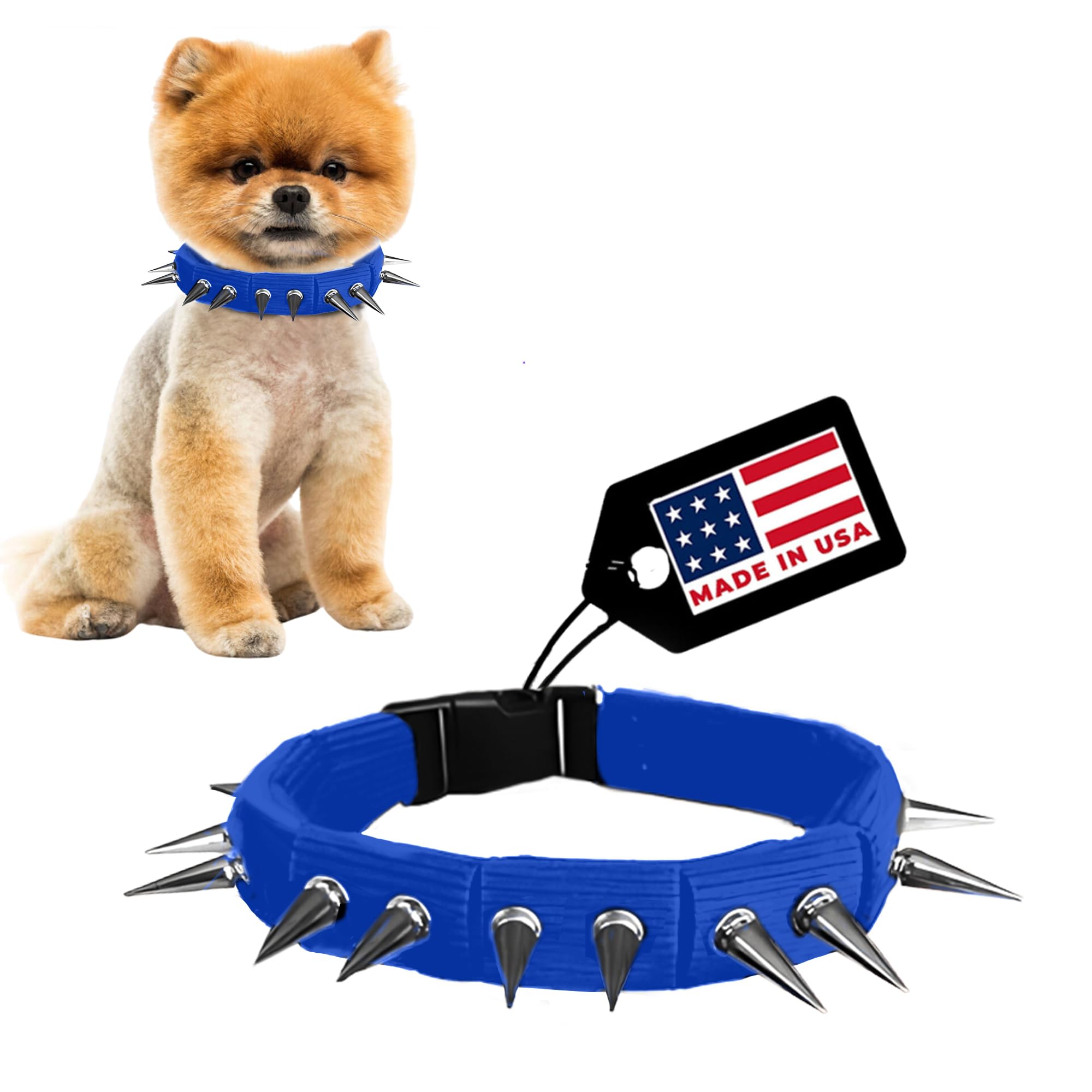 Coyote Collar Medium Spike Collar - Blue Studded For Dogs, Adjustable, Protection Against Coyotes And Aggressive Dogs