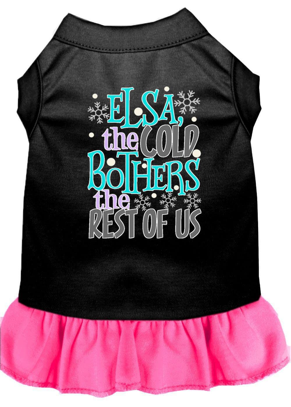 Pet Dog & Cat Dress Screen Printed, "Elsa, The Cold Bothers The Rest Of Us" Black W/Light Pink MD (6-10 lbs.)