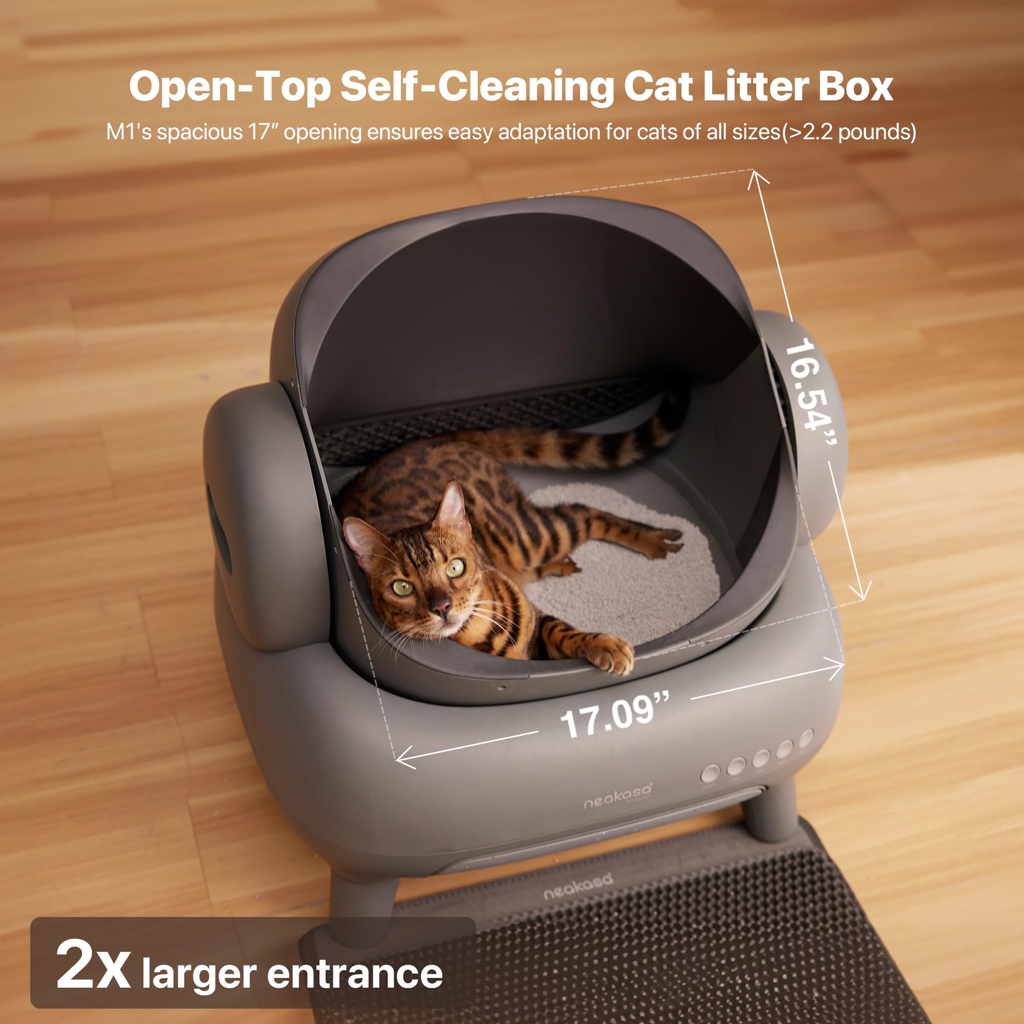 Neakasa M1 Open-Top Self Cleaning Cat Litter Box, Automatic Cat Litter Box with APP Control, Odor-Free Waste Disposal Includes T