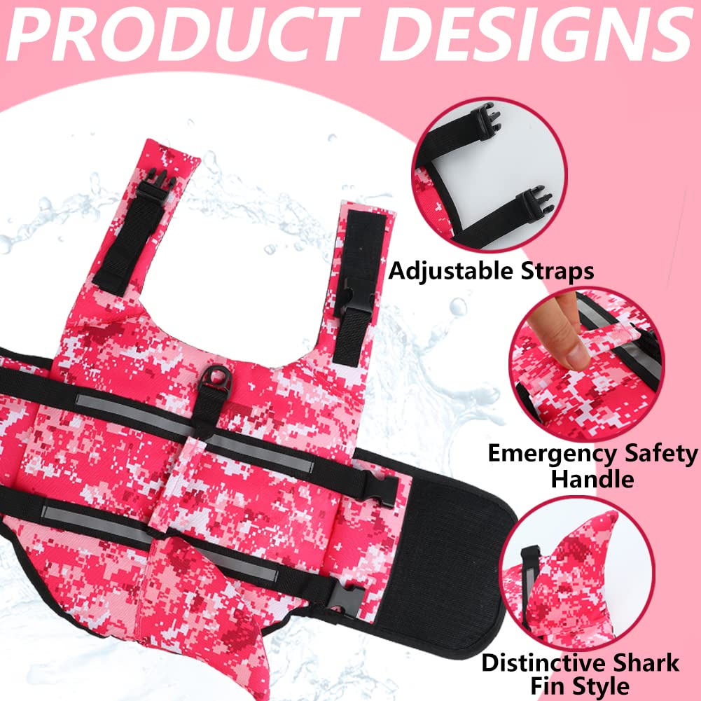 Emust Dog Life Jacket, Ripstop Dog Lifesaver Vests With Rescue Handle For Small Medium And Large Dogs, Pet Safety Swimsuit Preserver For Swimming Pool Beach Boating (Xs,Pink Camouflage)