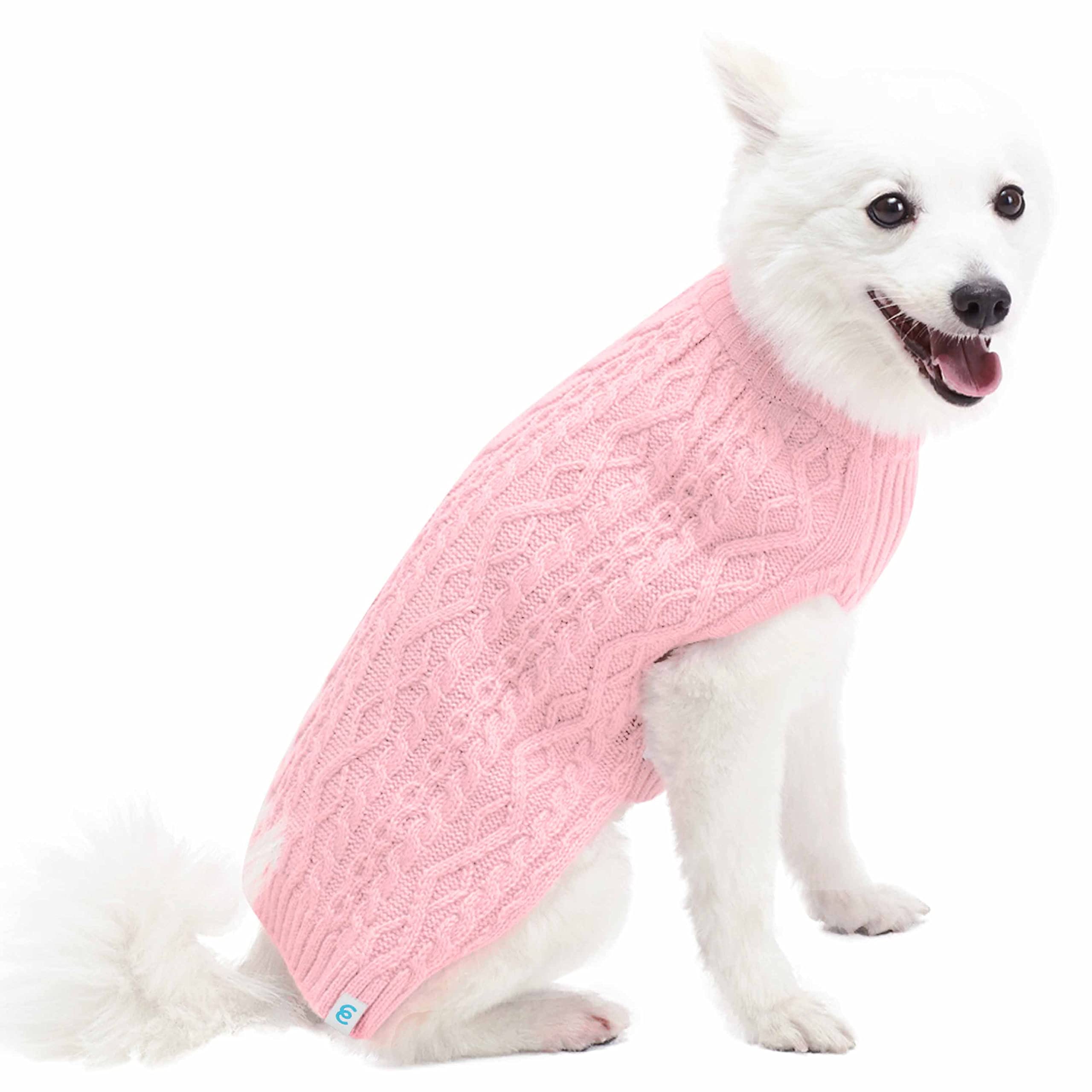 Blueberry Pet Classic Dog Sweater Wool Blend Cable Knit Pullover Crewneck Winter Clothes In Muted Pink, Back Length 18', Large Warm Coat For Pet