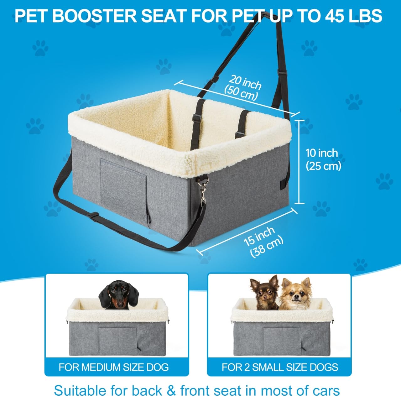 Unicitii Dog Car Seats For Small Dogs-Elevated Pet Dog Booster Seat For Dog,Raised Dog Lookout Car Seat W/Clip-On Safety Leash A