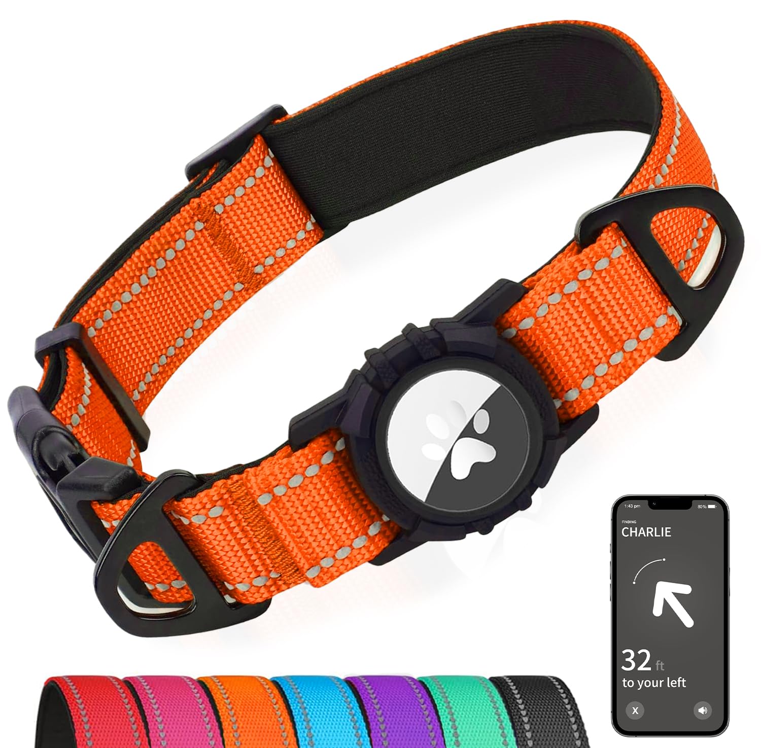 Joytale Airtag Dog Collar, Dual D-Rings, Reflective Pet Collar With Waterproof Airtag Holder, Soft Padded Adjustable For Large D