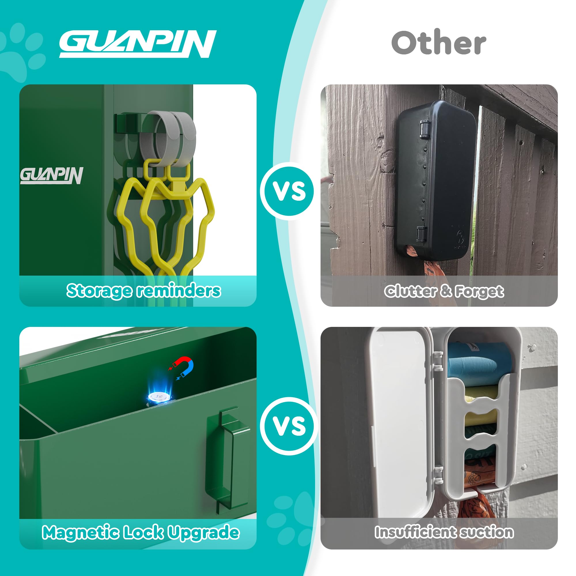 Dog Poop Bag Dispenser Wall Mount With 2Pcs Holders, Magnetic Door Closure,Metal,Corrosion-Resistant,High Capacity,Suitable For