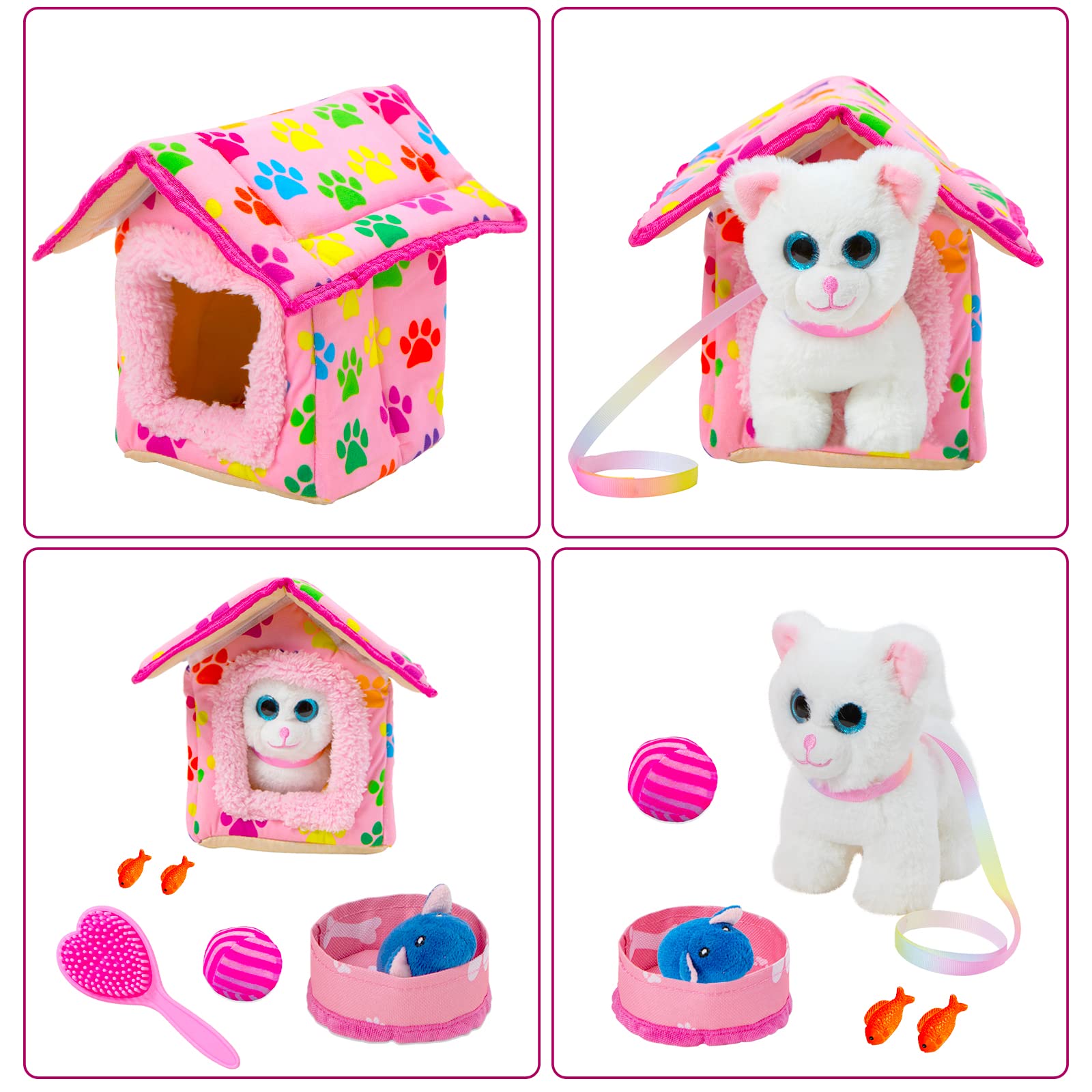 Zntwei American Doll Clothes And Accessories - Pet Kitty Play Set Fit American 18 Inch Doll Including 18 Inch Doll Clothes, Pet Nest, Cat Pot, Toy Ball, Hair Comb, Toy Fish