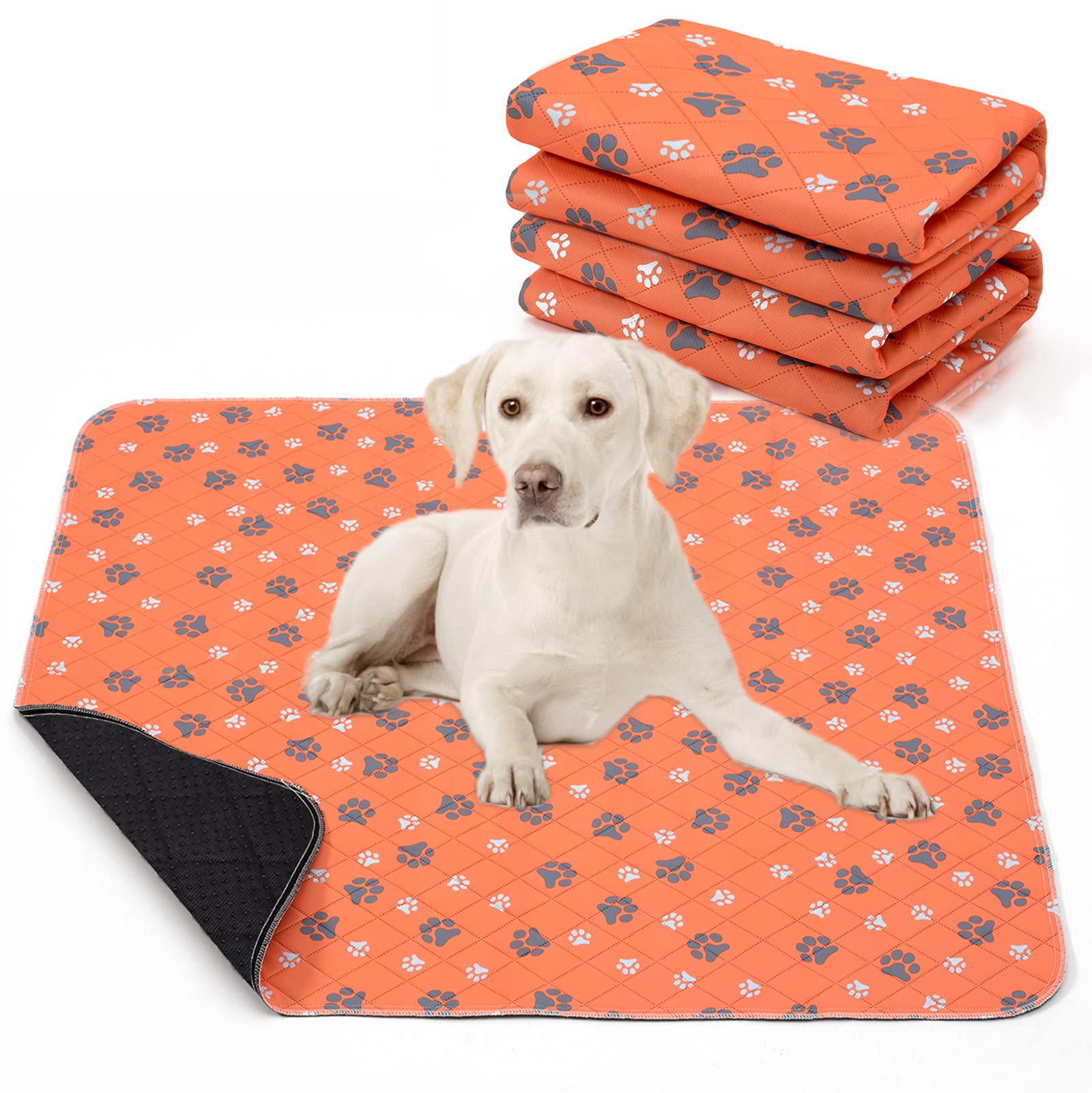 Washable Pee Pad For Dogs Of 2Pack Reusable Puppy Non-Slip Pet Training Pads(Orange,36*48'')