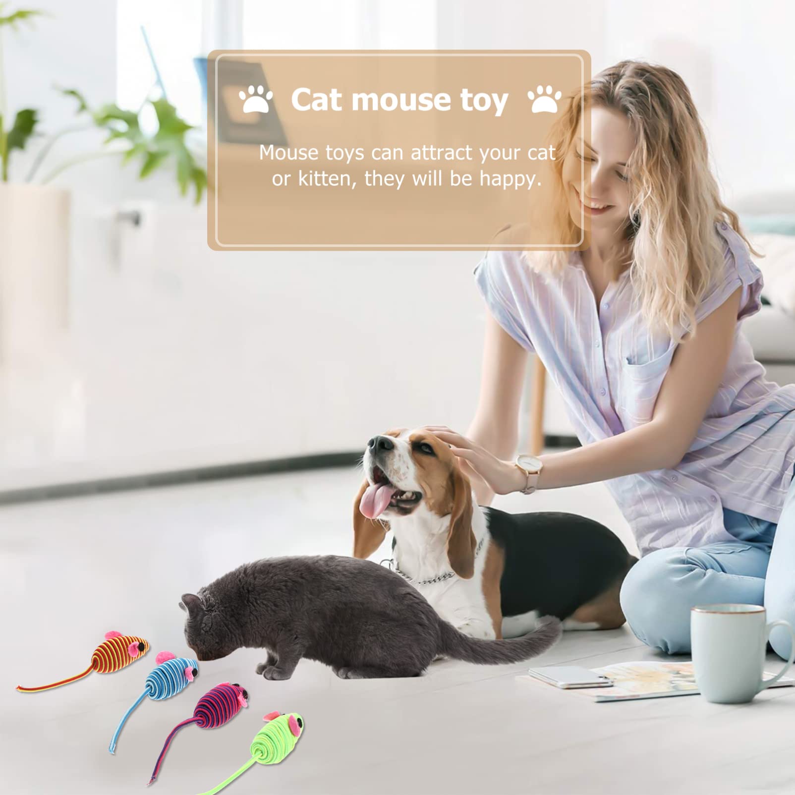 Scicalife Elastic Rope Mouse Toys, Mouse Cat Playing Props, Cat Teaser Interactive Toy Colorful Mouse Toys(Random Color 12Pcs)