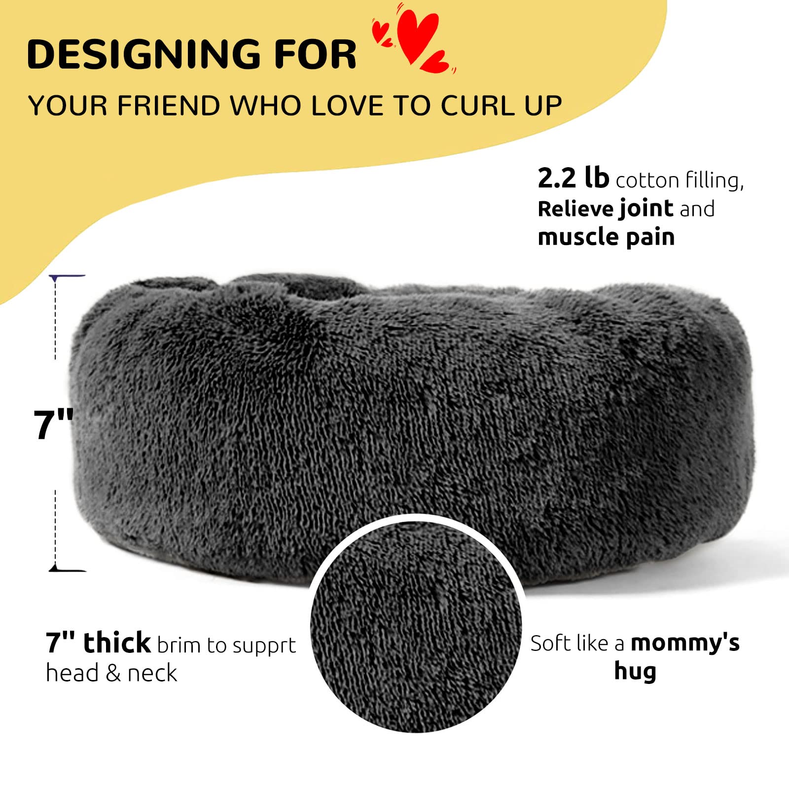 Hachikitty Calming Donut Cuddler Dog Bed, Medium Dogs, 24