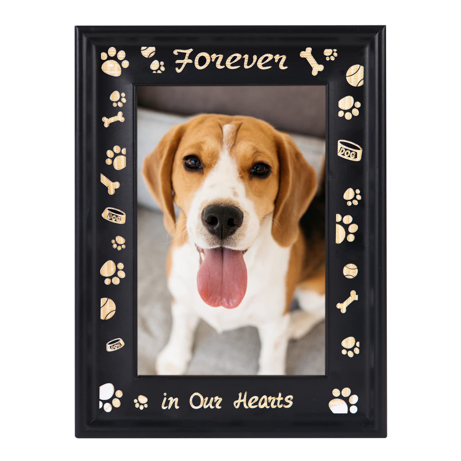 Waahome Dog Memorial Wood Picture Frame, 6''X8'', Solid Wood, Rustic Style, Tabletop, Easel Back, Fits 3.5''X5.5'' Photos
