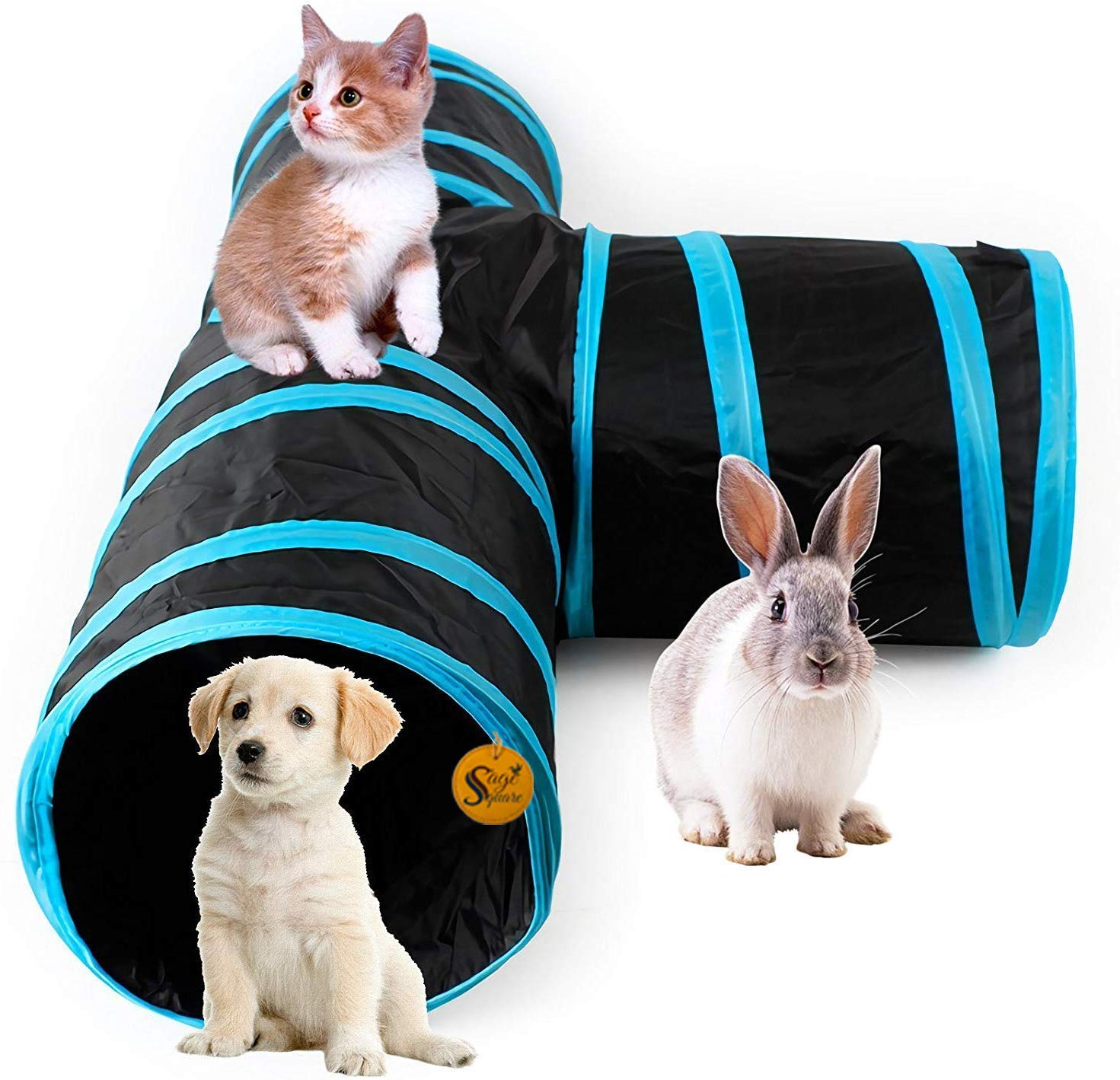 Sage Square Big Size Portable Sleeping Bag Exercise 3 Way Tunnel With Hanging Ball For Cat, Kitten, Rabbit, Guinea Pig, Puppy (B