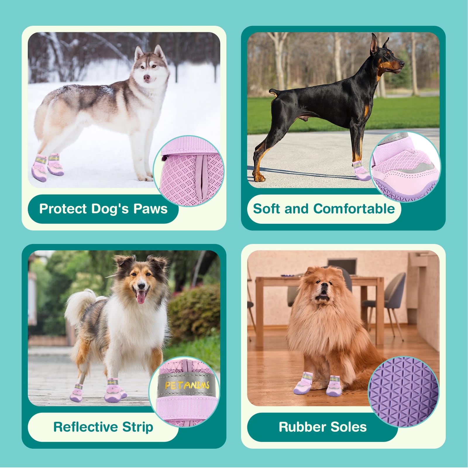 Petanims Dog Shoes For Small Dogs, Medium Dog Boots & Paw Protectors For Winter Snow, Breathable Dog Booties For Hot Pavement, H
