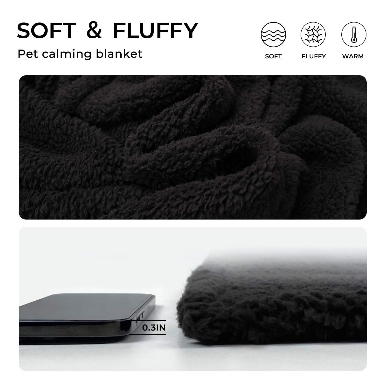 1 Pack 3 Calming Blankets Fluffy Premium Fleece Pet Blanket Soft Sherpa Throw for Dog Puppy Cat Black Medium (30x20  )