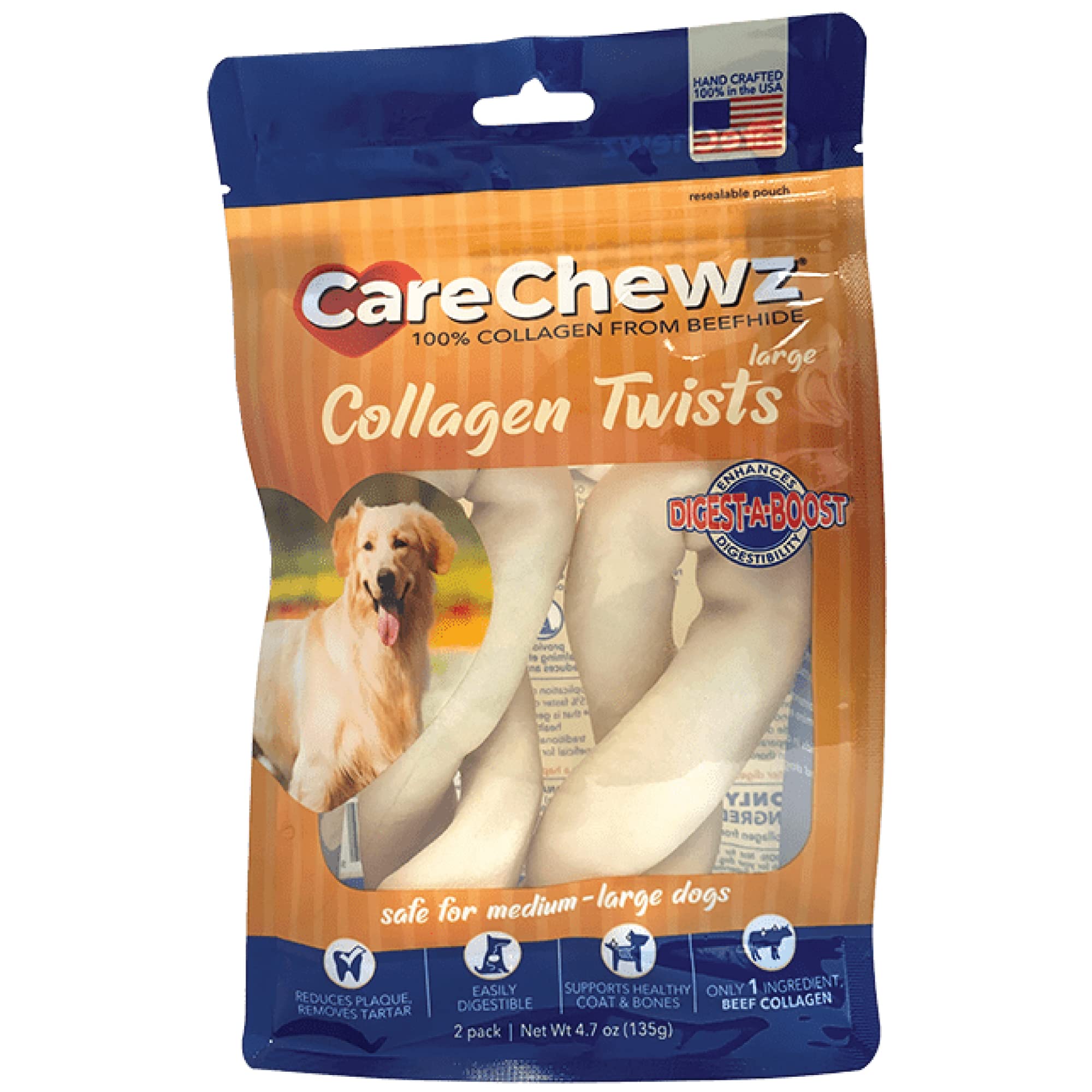 Pet Factory CareChewz Collagen 6-7 Twist Keys Dog Chew Treats - Natural Flavor, 2 Count/1 Pack