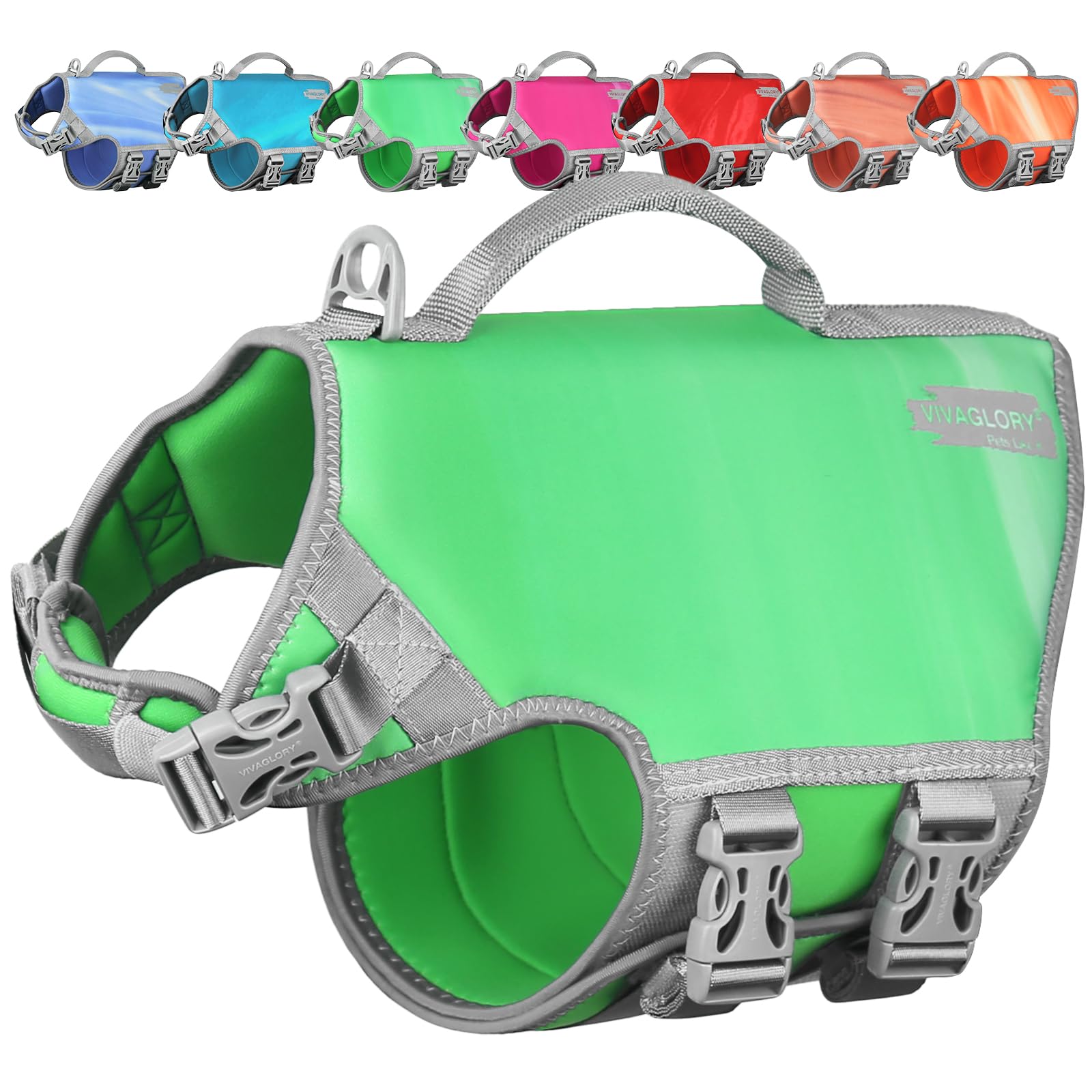 Vivaglory Neoprene Dog Life Jacket Dog Swim Vest For Boating Hunting & Swimming, Lightweight With Leash Ring, S, Grape Green