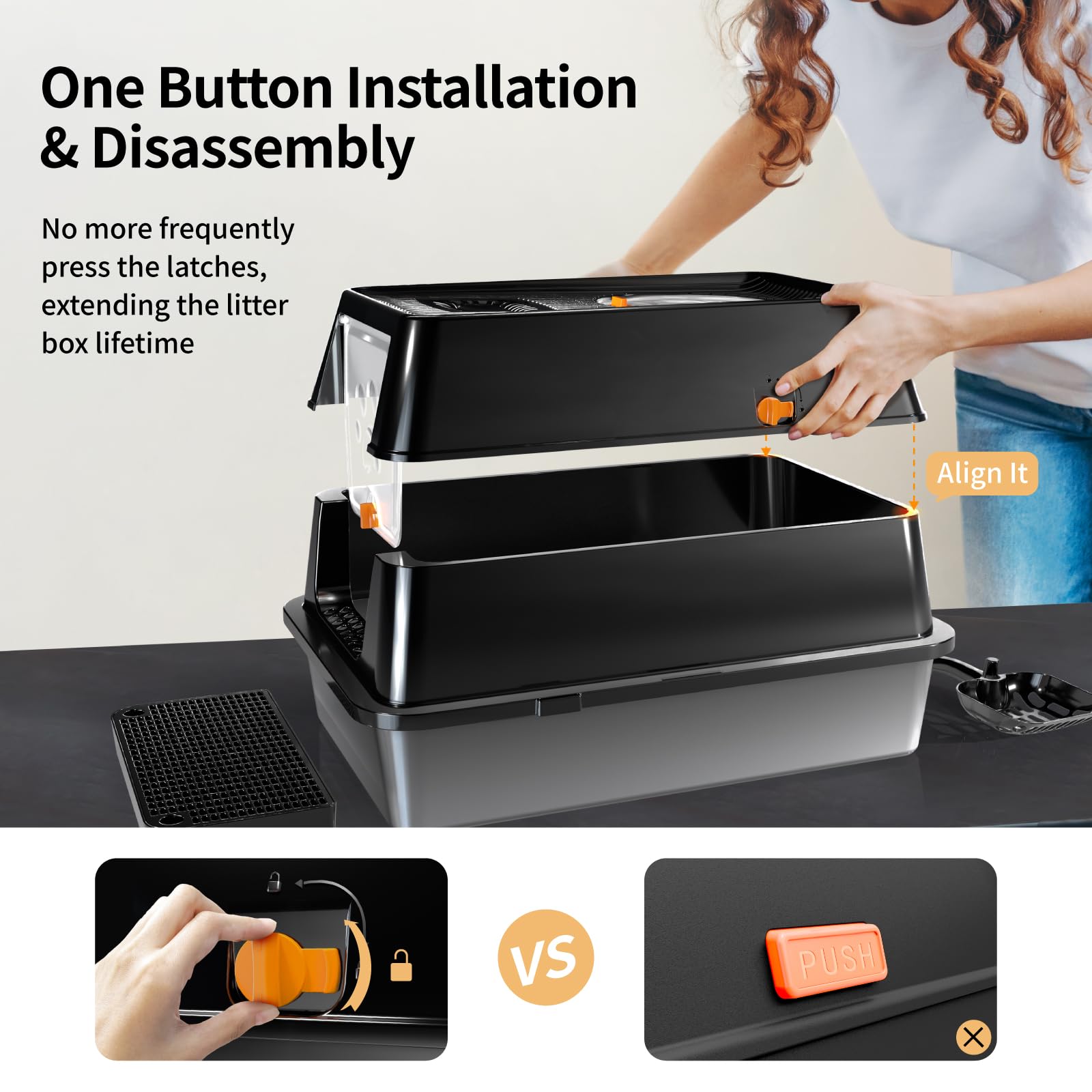 Eosarcu XL Stainless Steel Cat Litter Box with Lid, Extra Large Enclosed Litter Box for Big Cats, High Sided Metal Litter Box wi