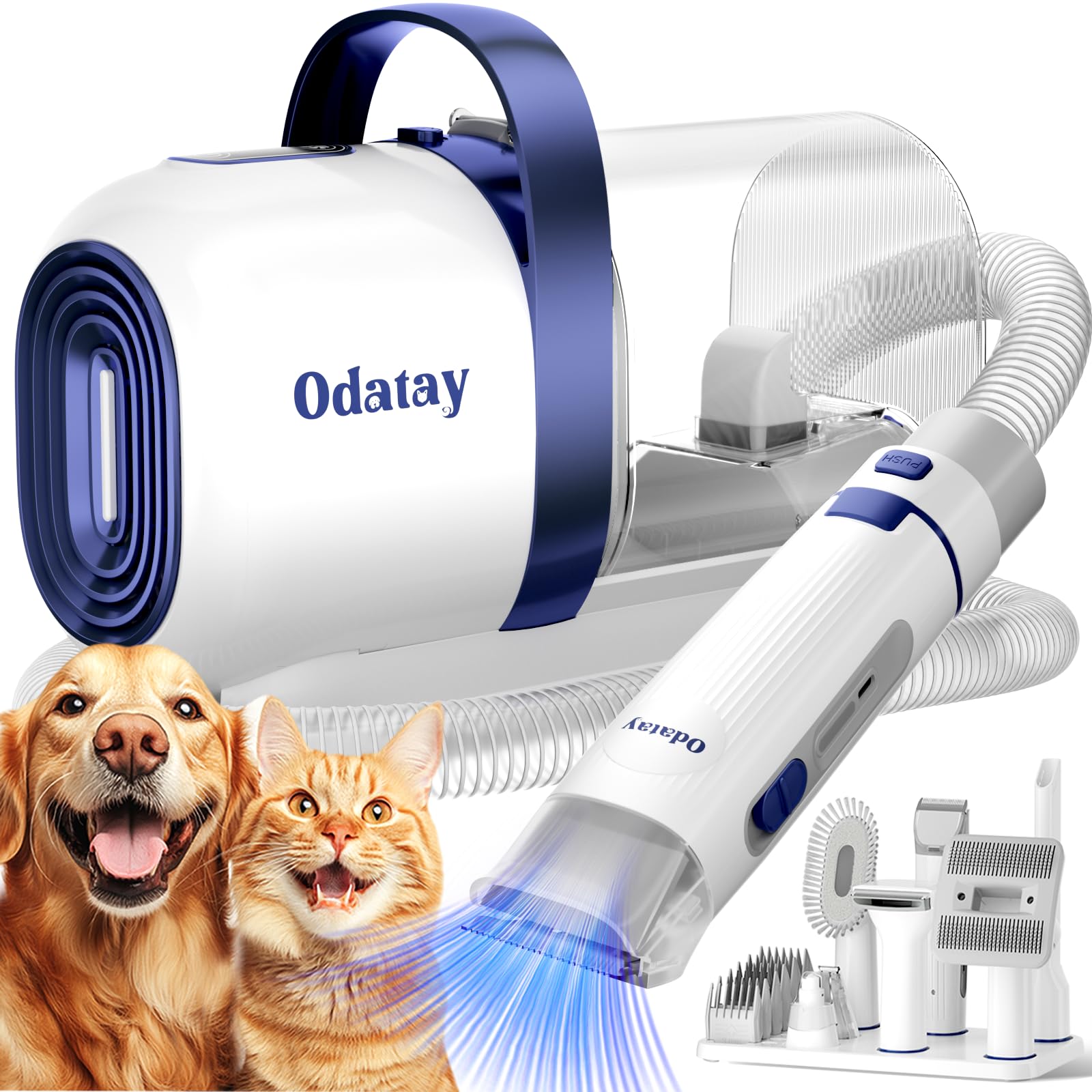 Odatay Dog Grooming Kit, 12,000Pa Strong Pet Grooming Vacuum for Dogs with Clipper Nail Grinder, 2L Dust Cup, 5 Suction Levels D