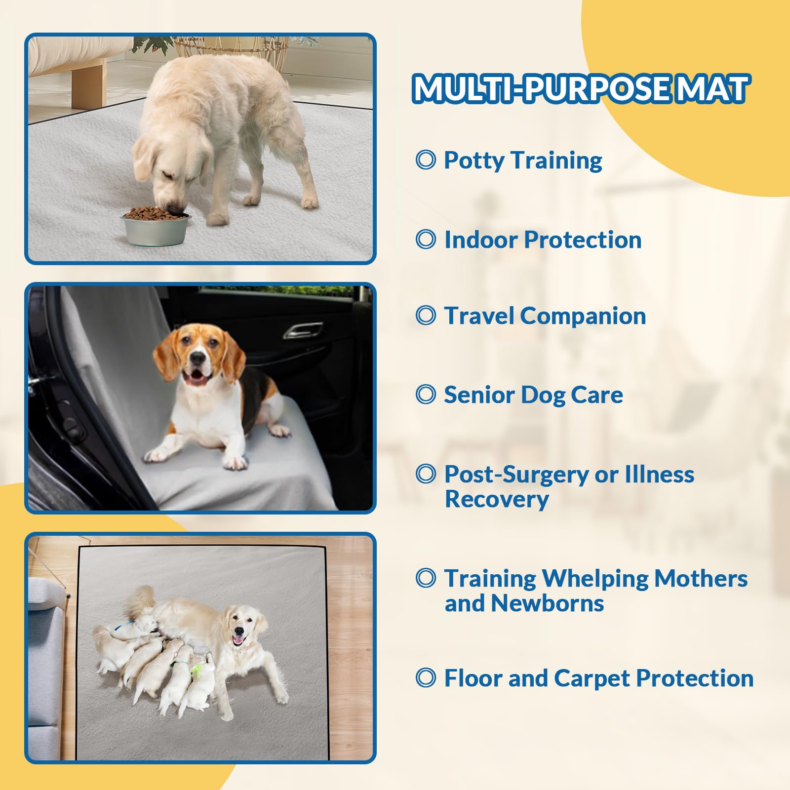 Barpor 72 X 72 Washable Dog Pee Pads Reusable Non-Slip - Puppy Pads Indoor Potty Training Leakproof, Whelping Pad For Floor,