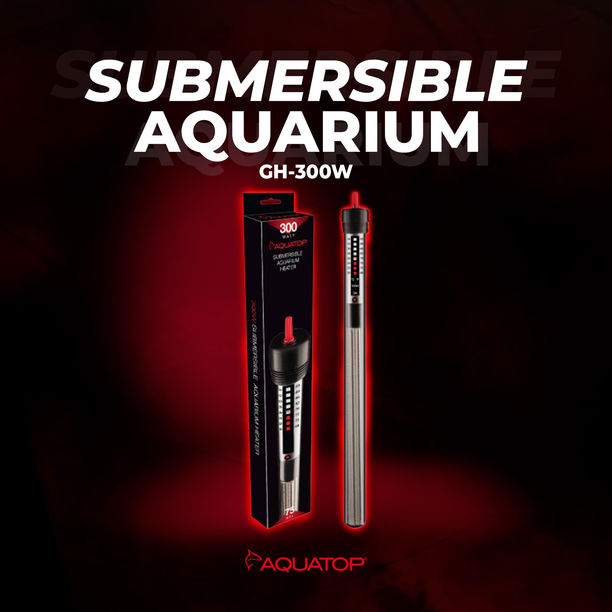 Aquatop 300W Titanium Heater With Anti-Overwind Knob – Adjustable Temperature – For 75 Gallons – 14.5' Height – For Freshwater & Saltwater Tanks