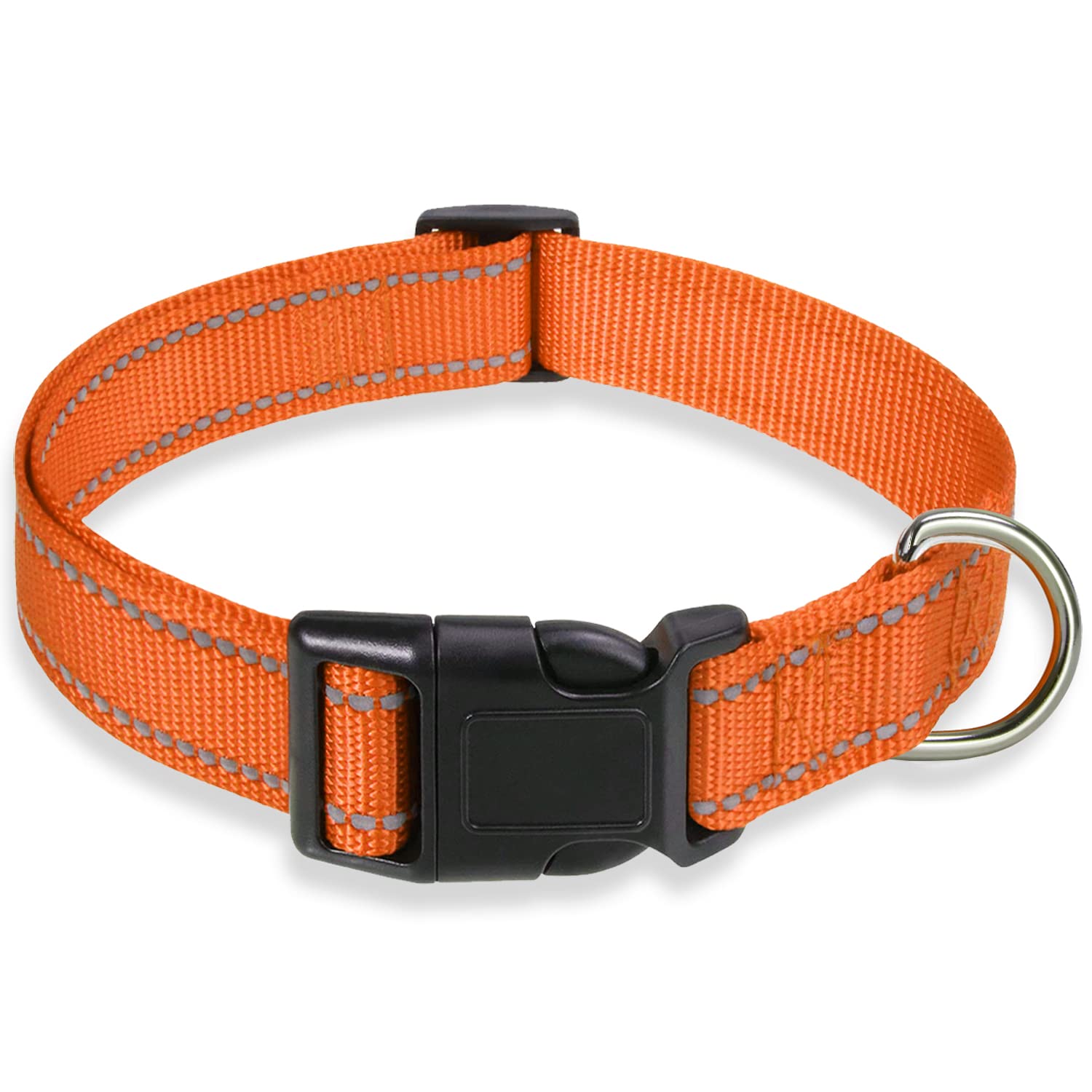 Reflective Dog Collar With Buckle Adjustable Safety Nylon Collars For Small Medium Large Dogs, Orange L