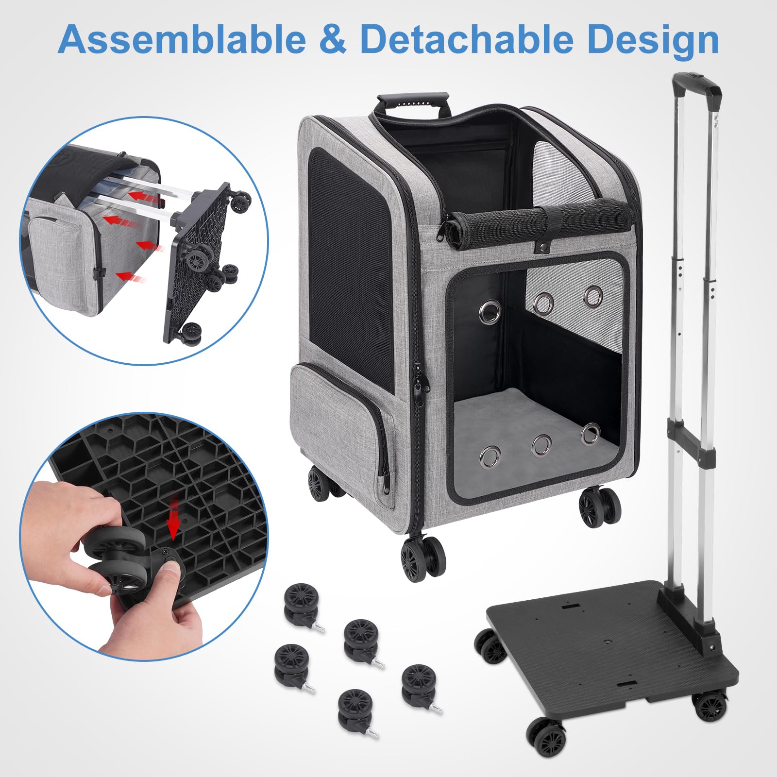 Versmelo Extra Large Pet Carrier Backpack With Wheels Cats Under 30 Lbs, For Dogs Puppies Rabbits Other Animals Under 25 Lbs, Gr