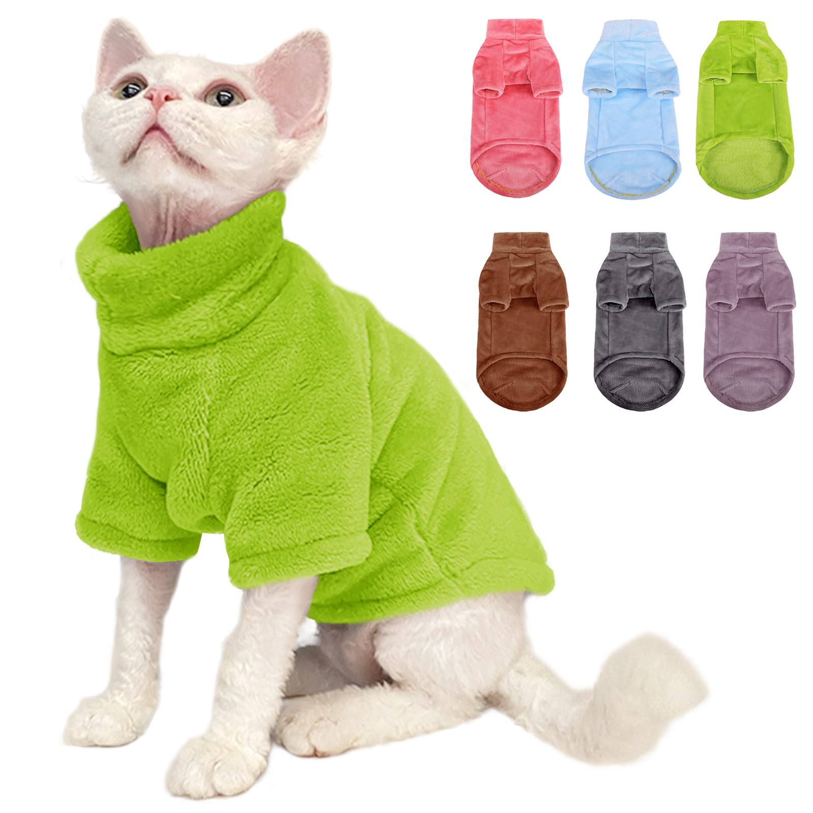 Sunfura Turtleneck Sweater Coat For Cat, Kitten Fleece Winter Pullover Vest Cat Cozy Soft Pajamas With Sleeves For Puppy Cats, Pet Warm And Jumpsuit Apparel For Cold Weather, Green S