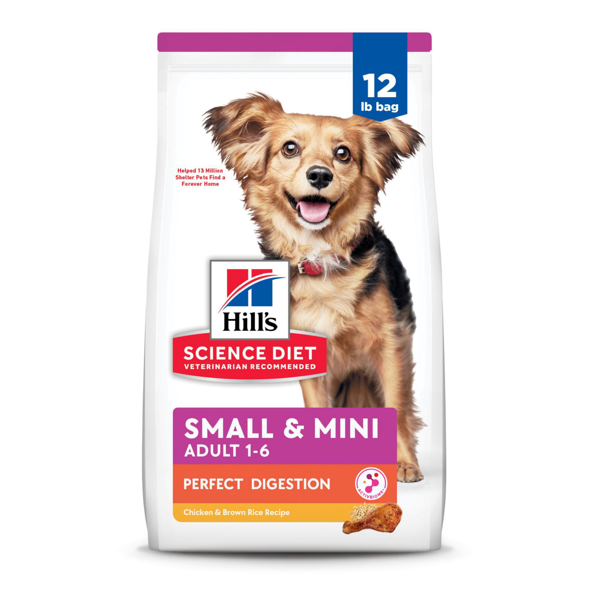 Hills Science Diet Perfect Digestion, Adult 1-6, Small & Mini Breeds Digestive Support, Dry Dog Food, Chicken & Brown Rice, 12 