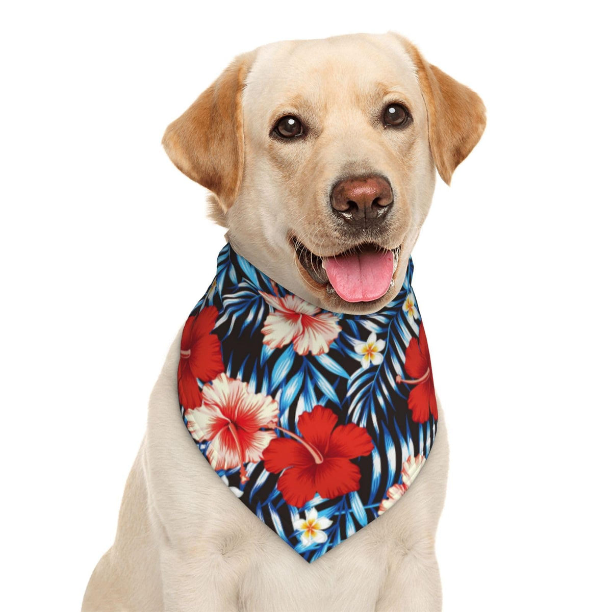 Red Pink Hibiscus Flower Palm Leaves Tropical Hawaii Dog Bandana Scarf Triangle Bibs Pet Accessories Cat Kerchief